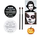 Js2U ZW White Black Oil Face Body Paint Set, Halloween Skeleton Makeup Kit with 2 Brushes, Professional Black and White Face Painting Kit Beauty & Personal Care Js2U ZW