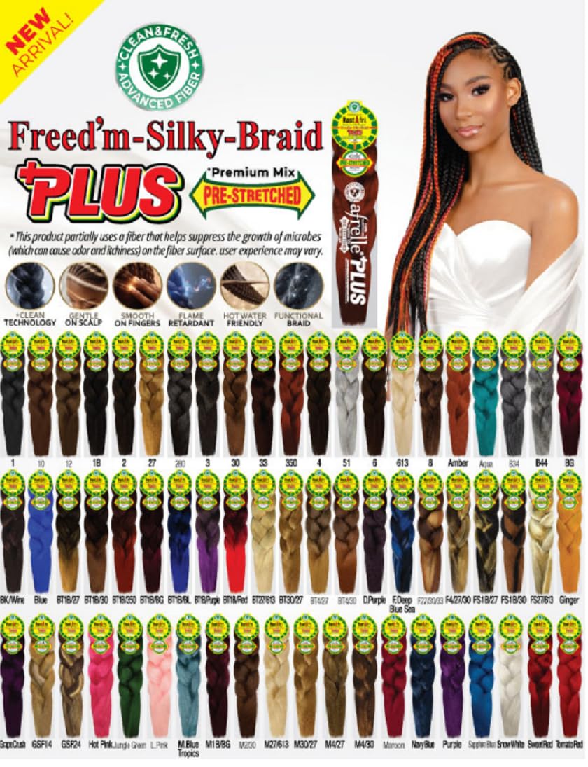 RastAfri Freed'm Silky Braid 24 Inch Pre-Stretched Braiding Hair, | 100% Afrelle Modacrylic Fiber from Kanekalon | Soft Lightweight Hair for Box
