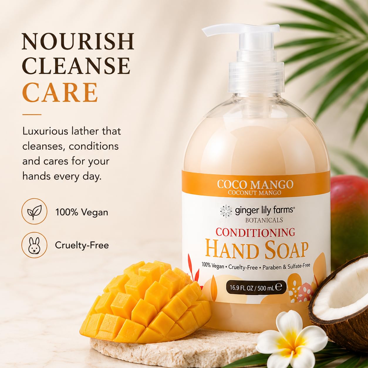 Ginger Lily Farms Botanicals Conditioning Liquid Hand Soap, Coco Mango, 100% Vegan & Cruelty-Free, Coconut Mango Scent, 16.9 Fl Oz Beauty & Personal Care Ginger Lily Farms