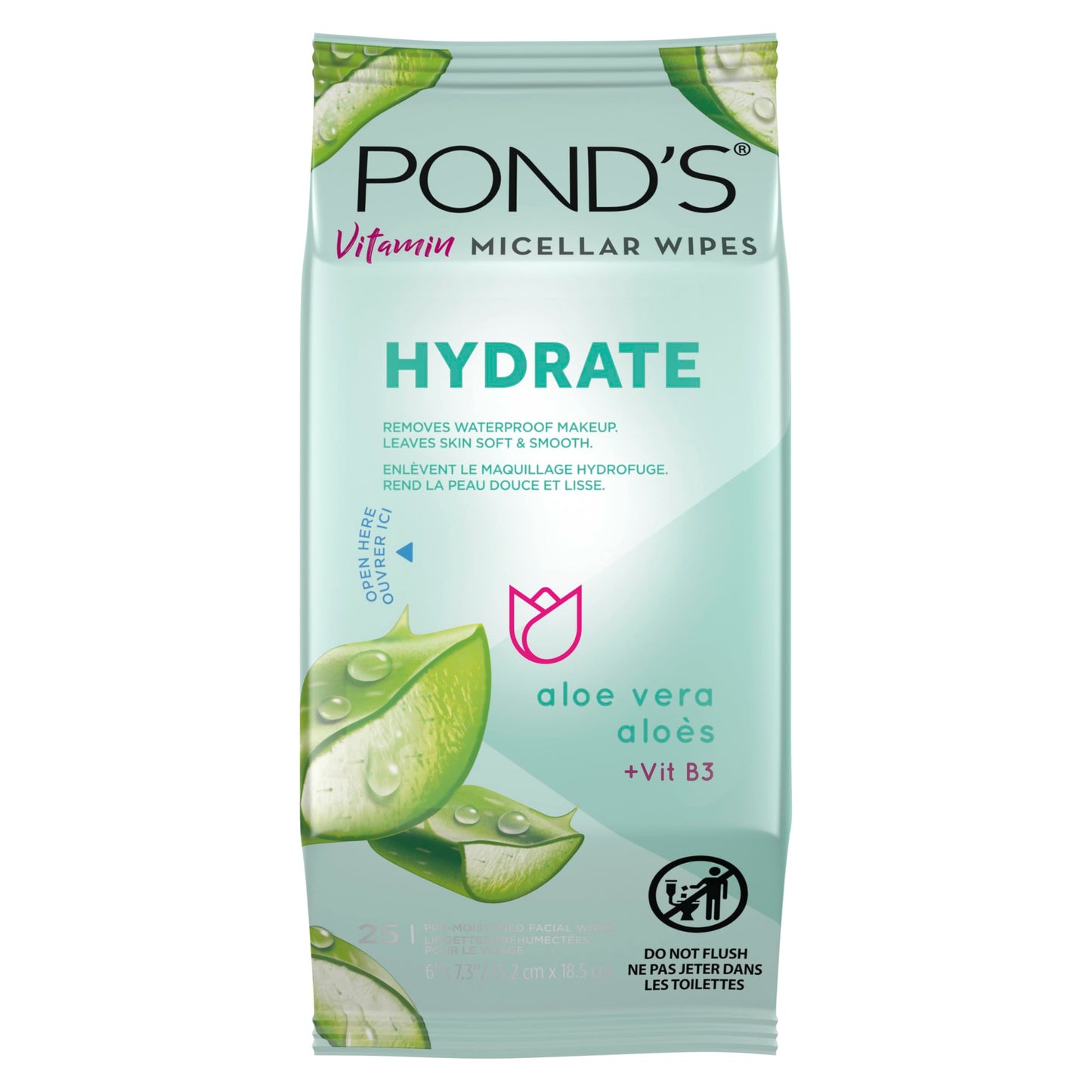 POND’S Micellar Makeup Remover Wipes, Removes Waterproof Mascara, with Aloe Vera & Vitamin B3, Alcohol-Free Facial Cleansing Wipes for Dry Skin, 25 Beauty & Personal Care POND'S