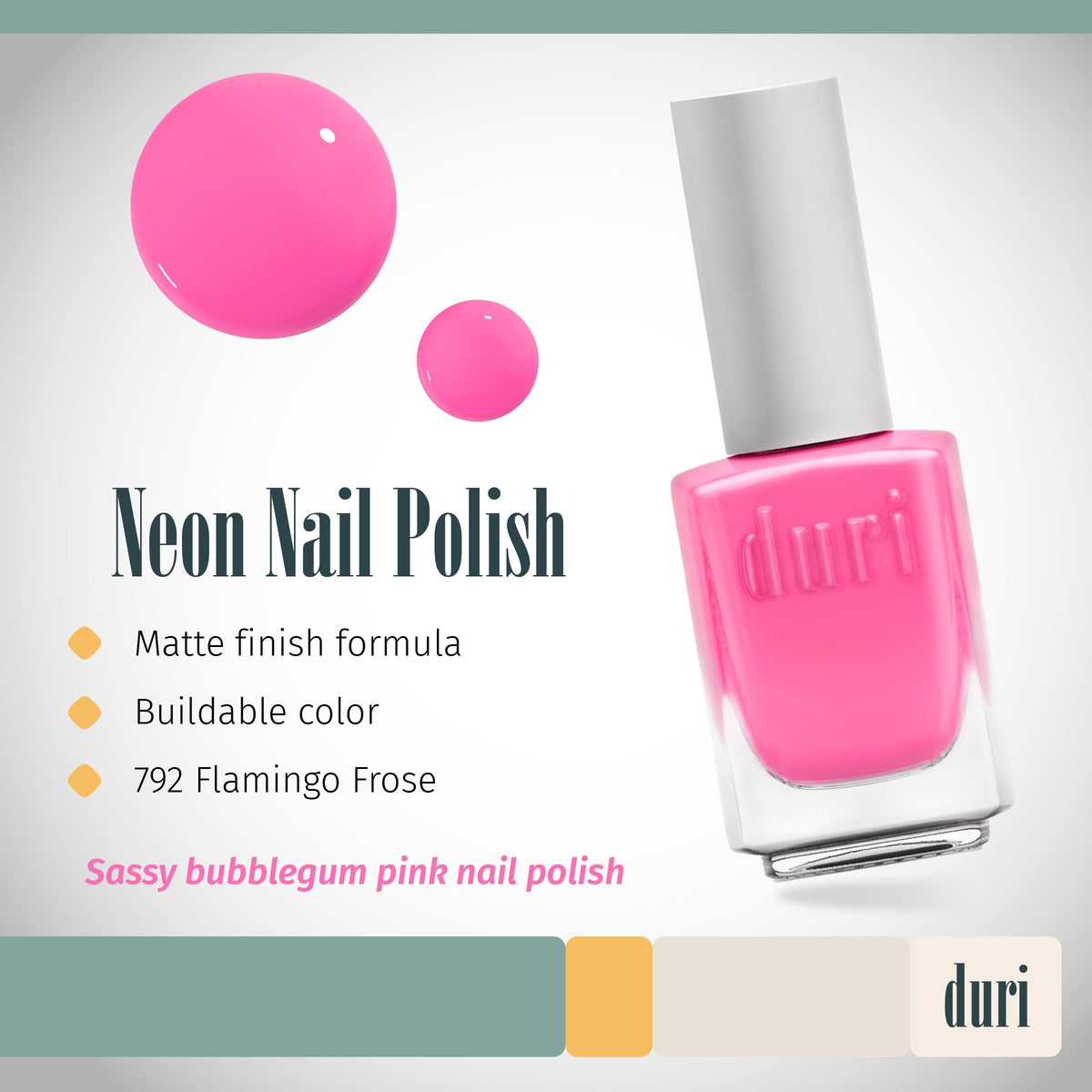 duri Nail Polish - Warm Color Collection, Glossy Finish, Fast Drying, Full Coverage, Long Lasting, 0.45 Fl Oz, Flamingo Frose