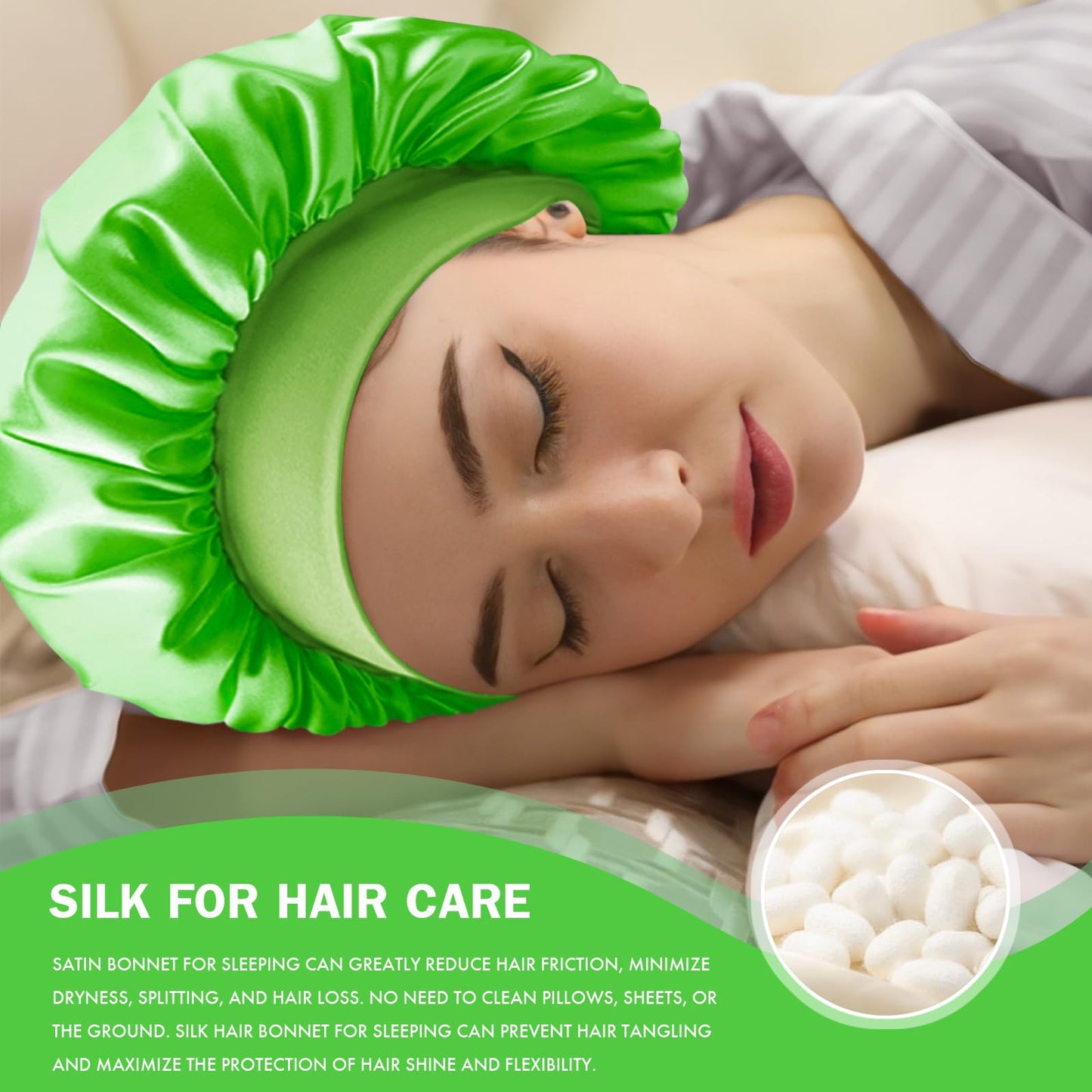 Doitory Satin Silk Bonnet for Sleeping, Double Layer Silk Sleep Cap for Men & Women, Soft Satin Lined Bonnet for Natural & Curly Hair(Light Green) Beauty and Personal Care Doitory
