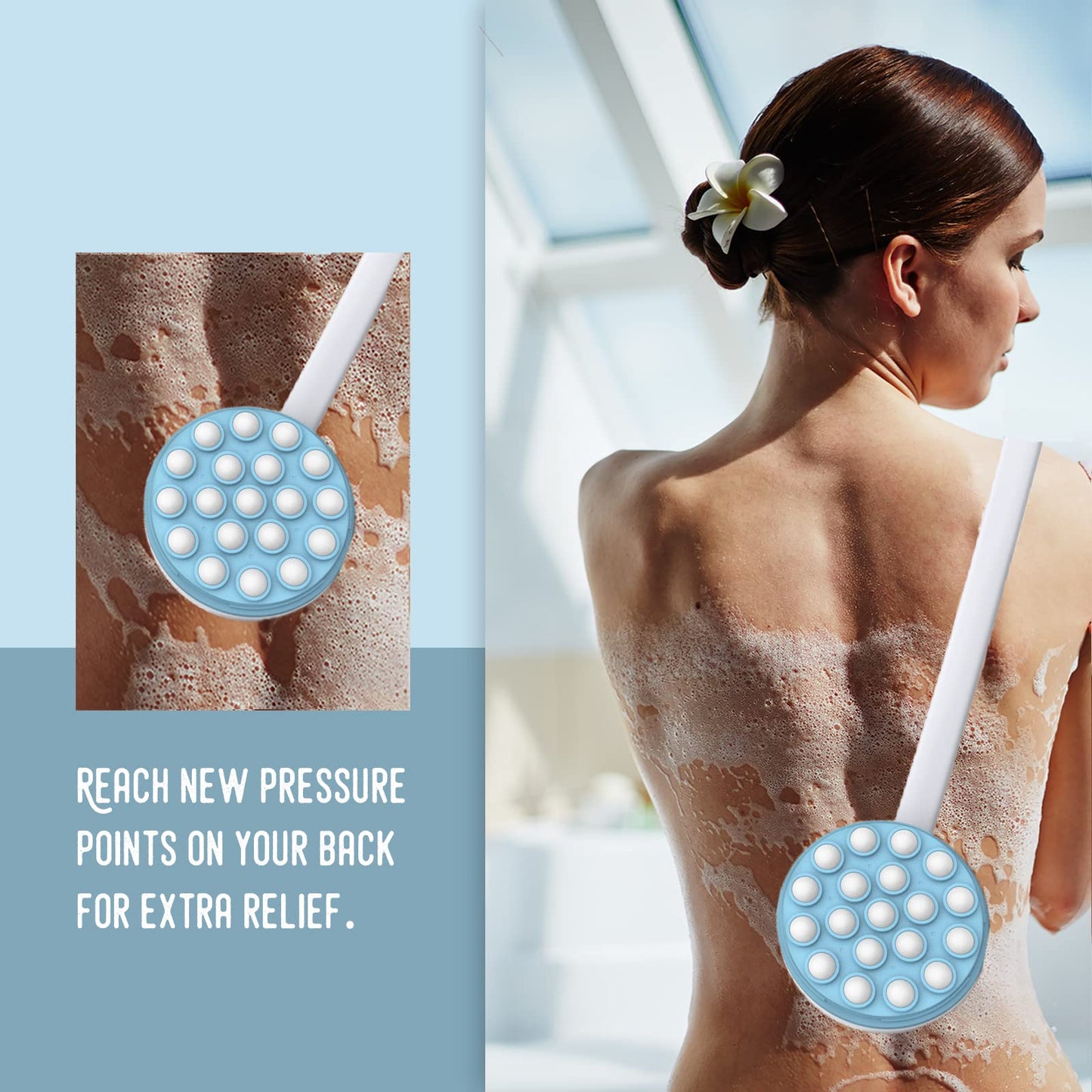 Yiesoum Back Lotion Applicator and Massager by Body Long Handheld self-Handhled Easy Reach for Sunscreen, Cream, Shower Gel on Back, Legs and Feet Beauty & Personal Care Yiesoum