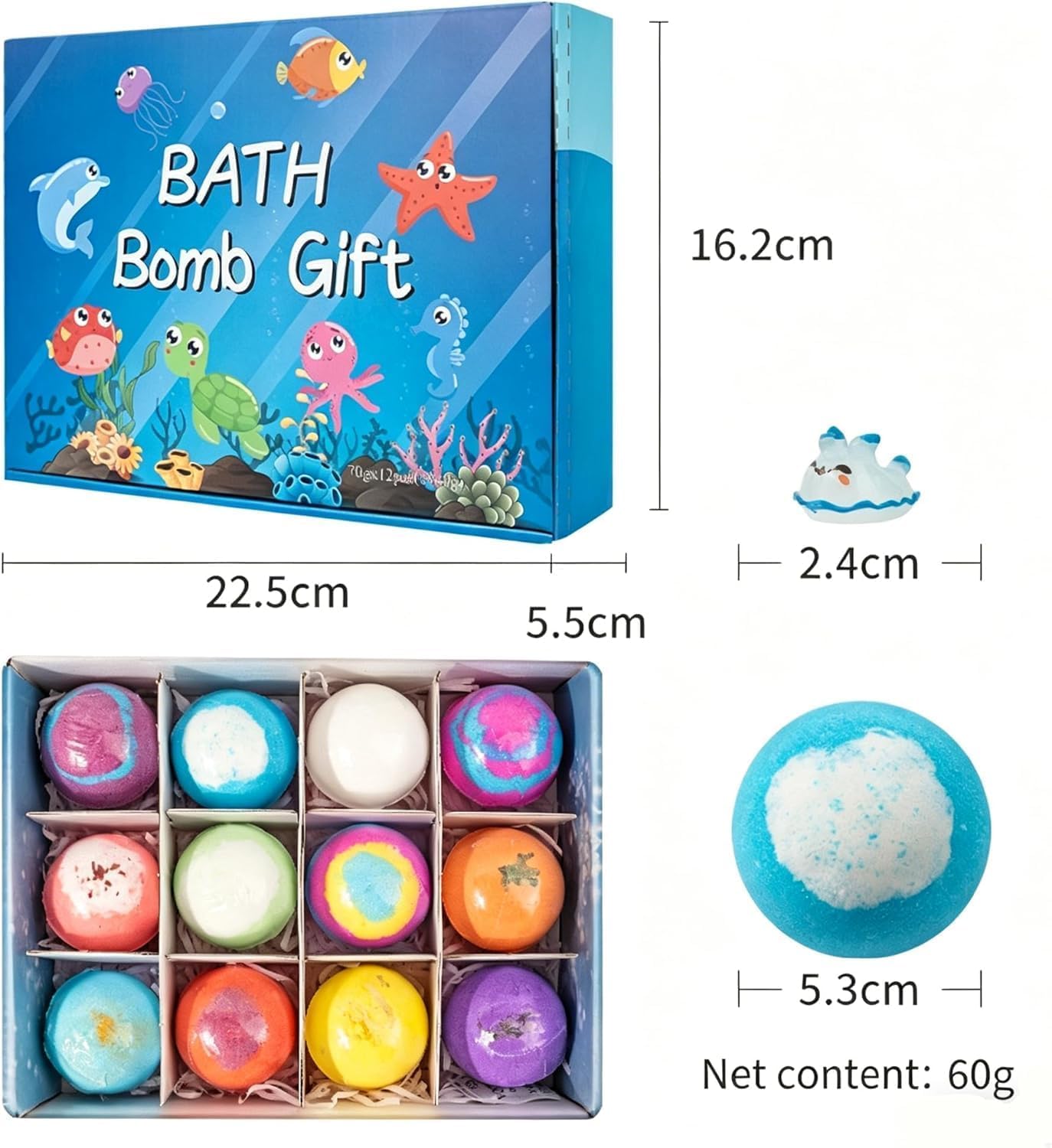 Ocean Toy Bath Salt Ball Sleeve Box Bath Bombs, 2026 New 12 Pack Bath Gift Bombs with Surprise Inside, Ocean Theme Bath Fizzies, Fizzy Bubble Bath Beauty and Personal Care Blissal