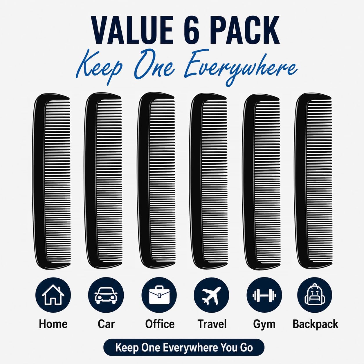 LUXXII Pocket Beard Comb 6 Pack, 5 Inch Fine Tooth Hair Comb for Men, Travel Barber Comb, Mustache Styling Comb, Grooming Comb for Beard Hair Beauty and Personal Care LUXXII