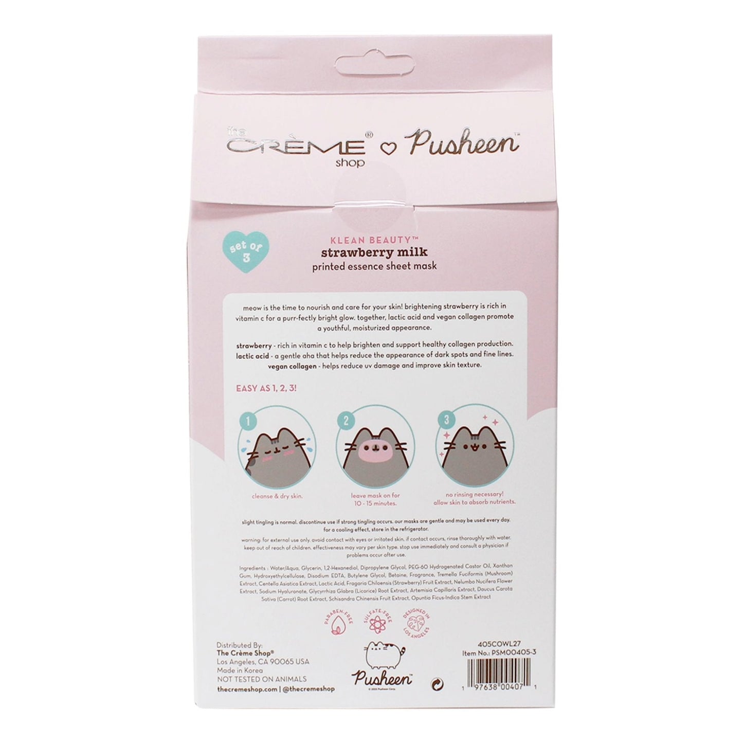 The Crème Shop x Pusheen Printed Essence Sheet Mask - Formulated with Collagen, Lactic Acid, and Strawberry for Glowing, Moisturized Skin (Strawberry Beauty & Personal Care The Crème Shop