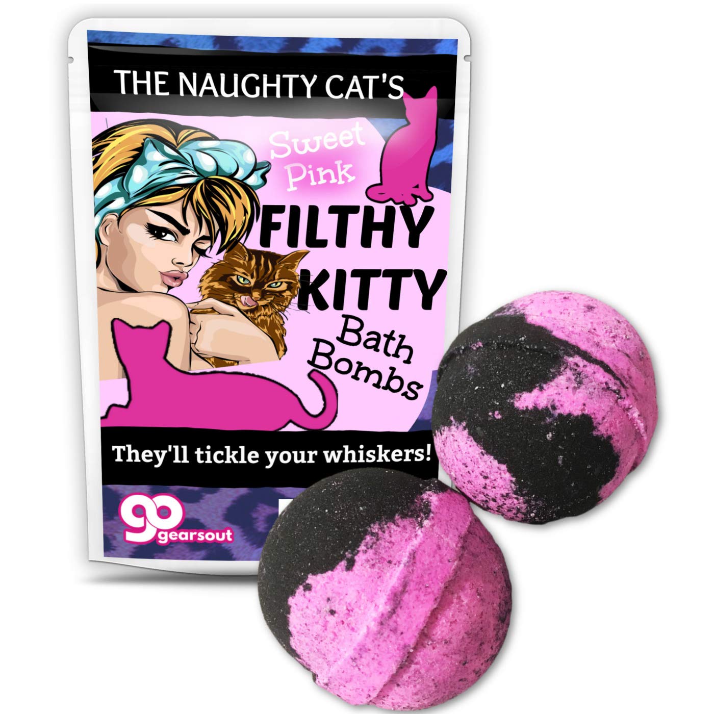 Filthy Kitty Bath Bombs - XL Bright Pink and Black Fizzers for Cat Lovers - Handcrafted, Made in America, 2 Count Beauty & Personal Care Gears Out