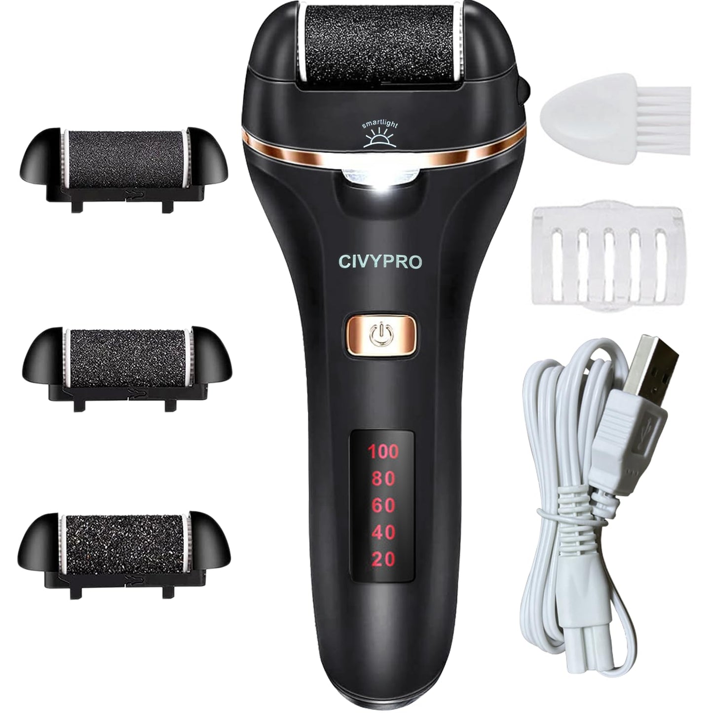 Electric Foot Callus Remover- Long Service Time, Rechargeable Electronic Foot File- Ideal Gift, Professional Pedicure Tools, Waterproof Foot Scrubber Beauty and Personal Care CIVYPRO