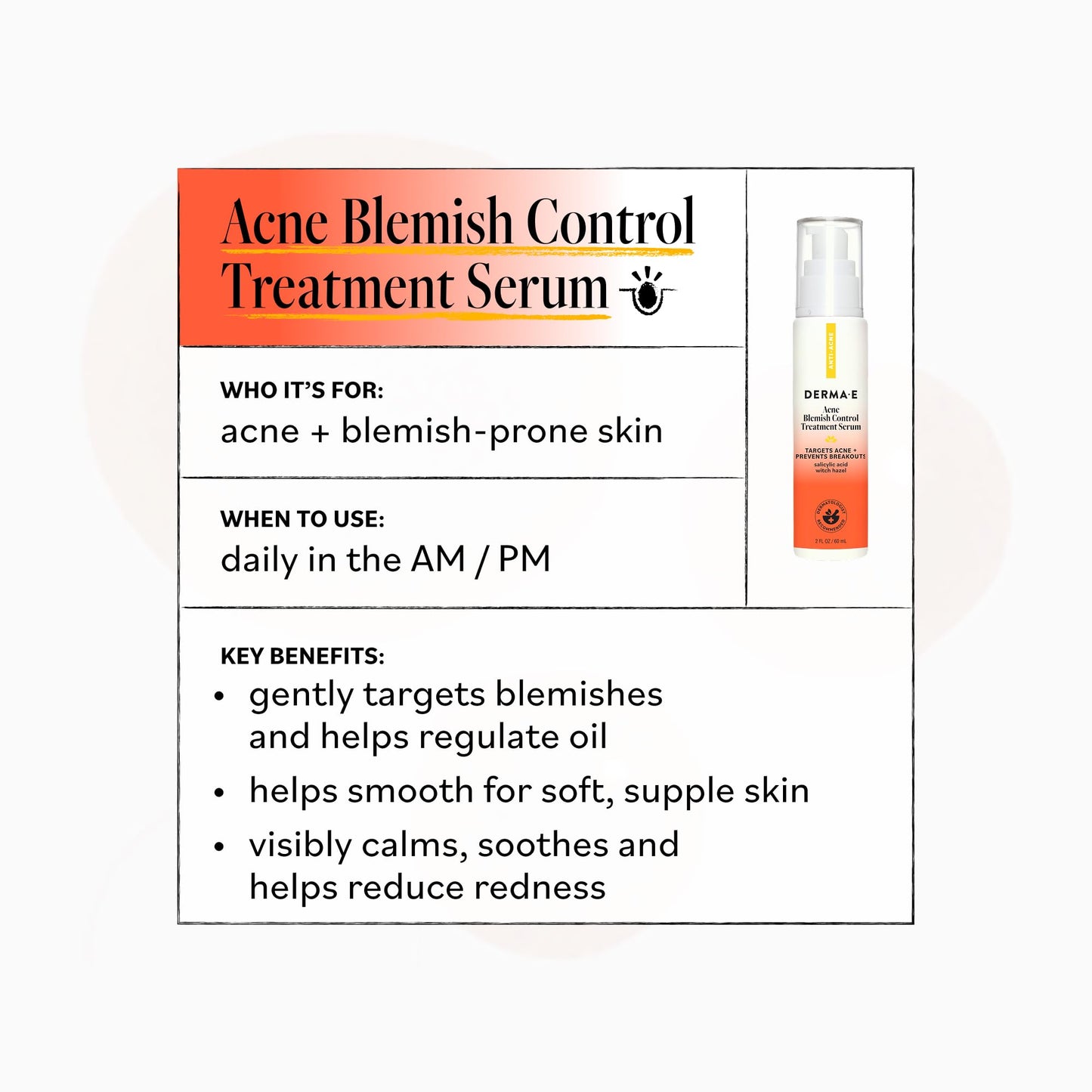 DERMA E Acne Spot Treatment, Acne Blemish Control Treatment Serum, 2 Fl Oz, Clinically Studied to Help Fight Blackheads, Breakouts and Cystic Acne Beauty & Personal Care Derma E