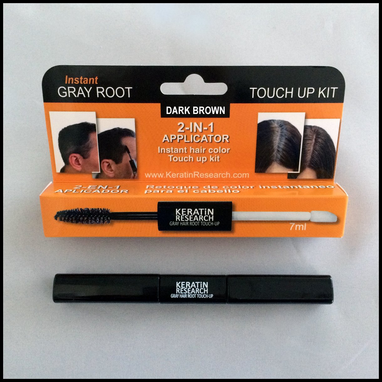 Gray Away Instant Hair Root Touch up and Concealer 7ml Dual Brush DARK BROWN Color Beauty & Personal Care KERATIN RESEARCH
