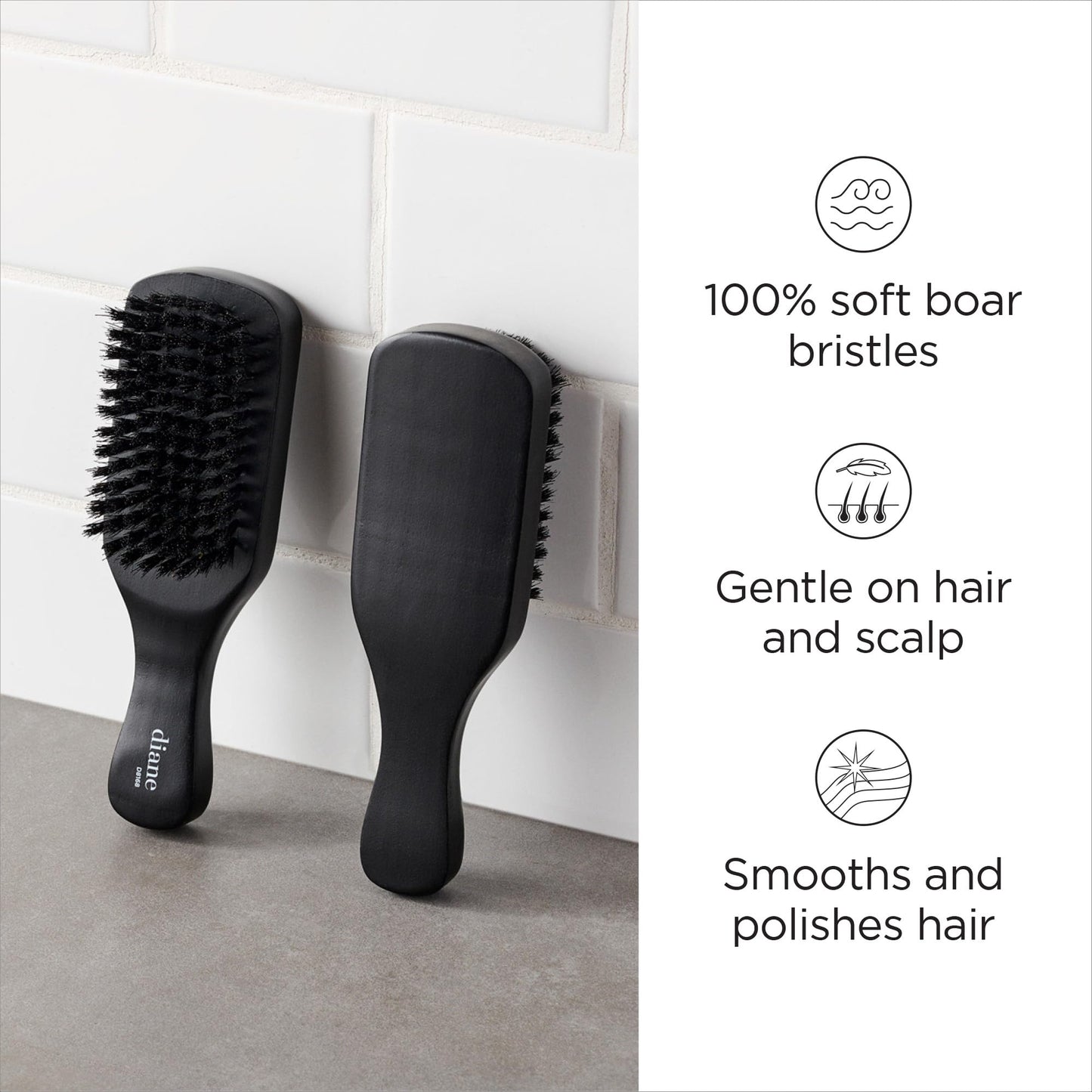 Diane 100% Boar Bristle Club Brush for Waves and Smoothing - Fine to Medium Hair Detangler for Men and Women, Shine Restorer, Soft on Scalp Beauty & Personal Care Diane