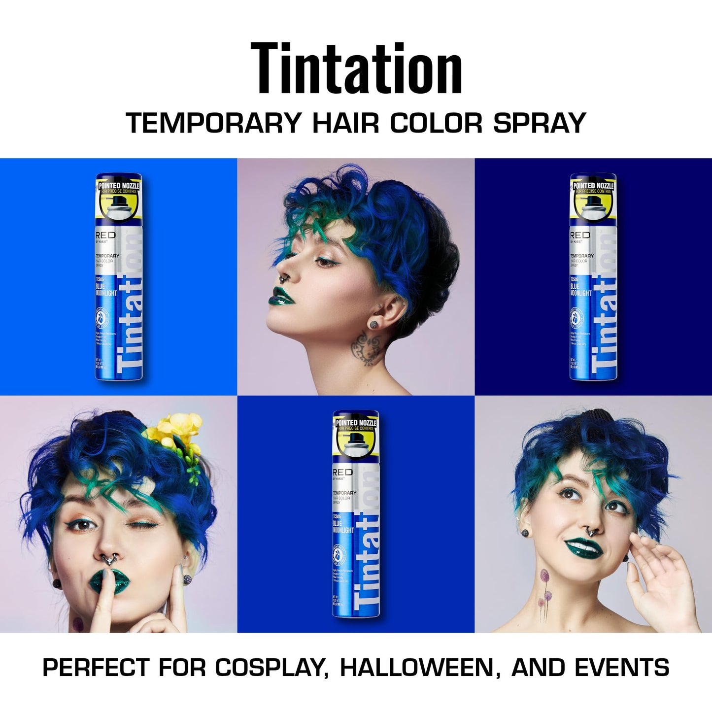 Red by Kiss Tintation Temporary Hair Color Spray 2.82oz, Quick-Dry & Smudge-Proof, Vivid Color Washable Hair Dye, Styling Spray Cosplay Halloween Beauty & Personal Care Red by Kiss