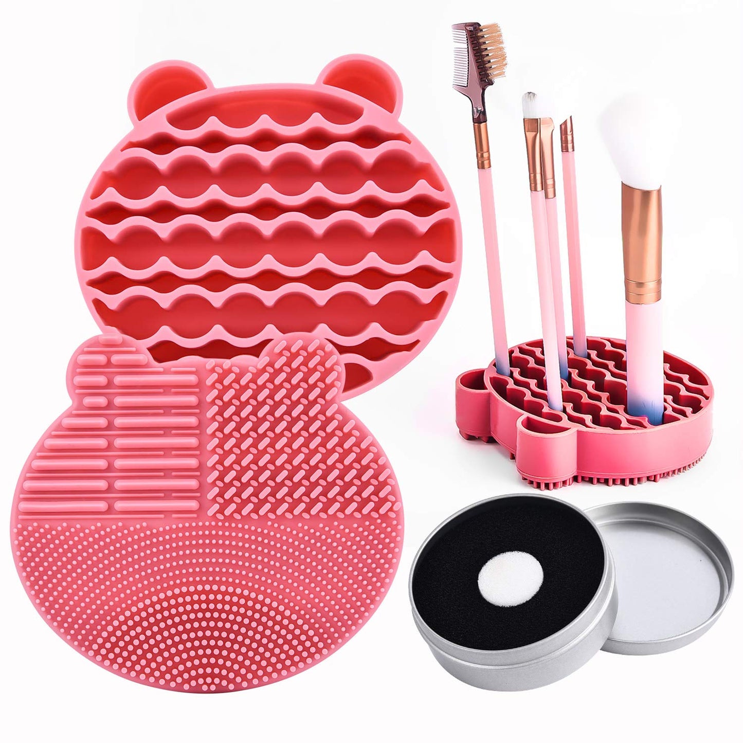 Silicon Makeup Brush Cleaner Mat with Brush Drying manual Make up brush cleaner cleanser machine Cosmetic Brush Cleaning Pad+Makeup Brush Dry Cleaned Beauty & Personal Care Bird&Fish