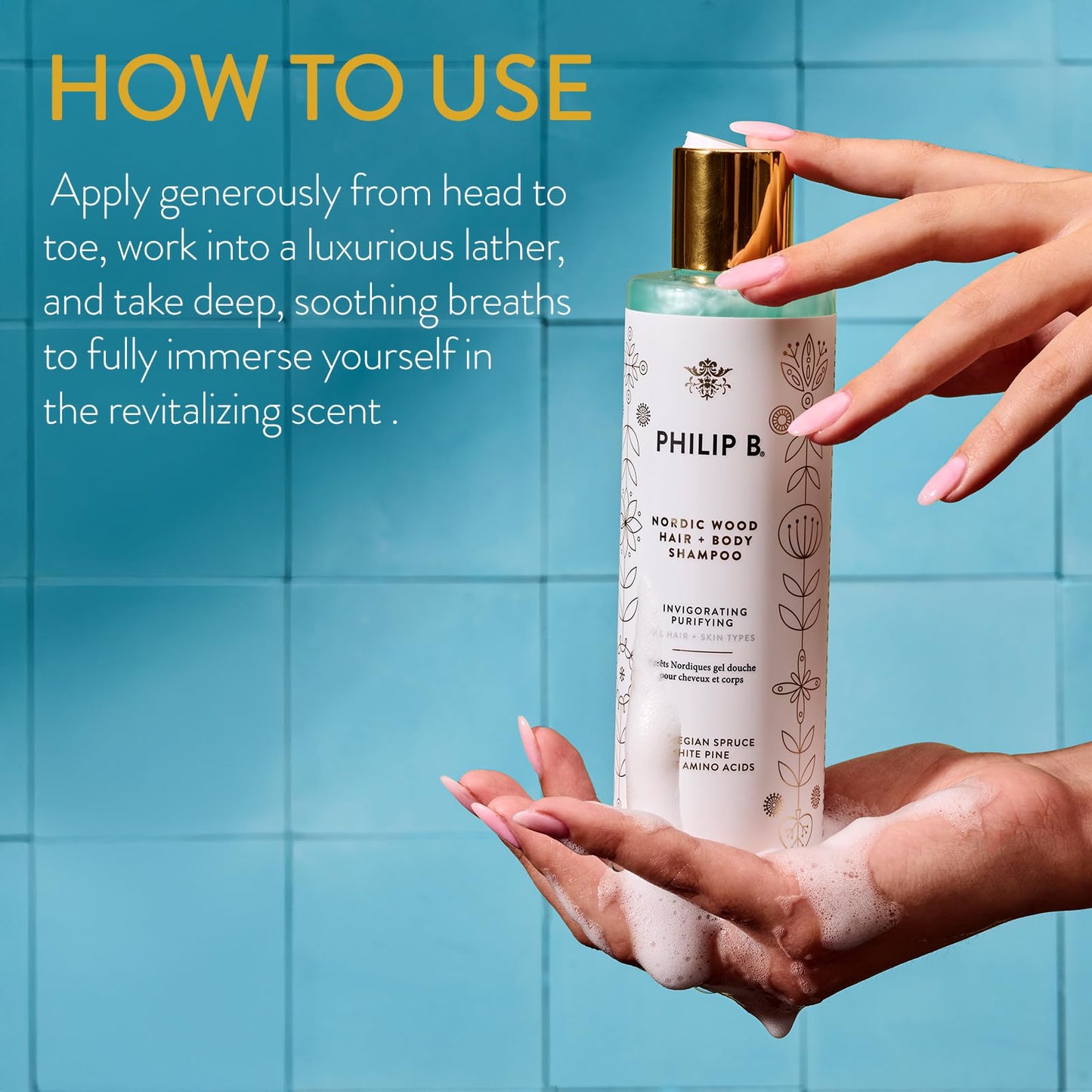 PHILIP B Nordic Wood Hair + Body Shampoo, 11.8 fl. oz. (350 ml) - Lathers Up Luxuriously, Conditions While Leaving You Feeling Cool& Invigorated, Beauty & Personal Care PHILIP B