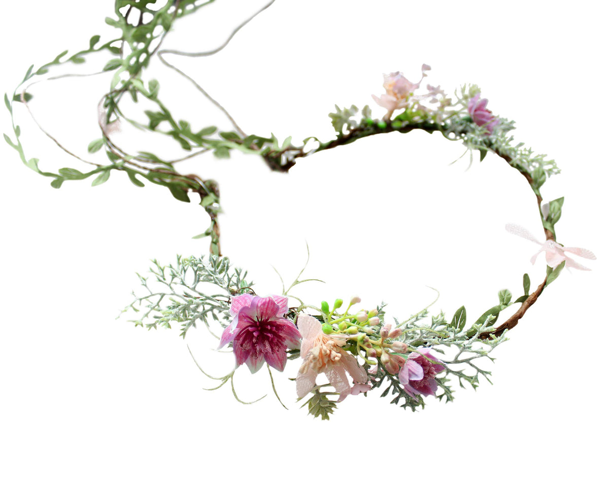 LLinfflr Vine Flower Crown Boho Headband Floral Halo Headpiece Rosy Prom