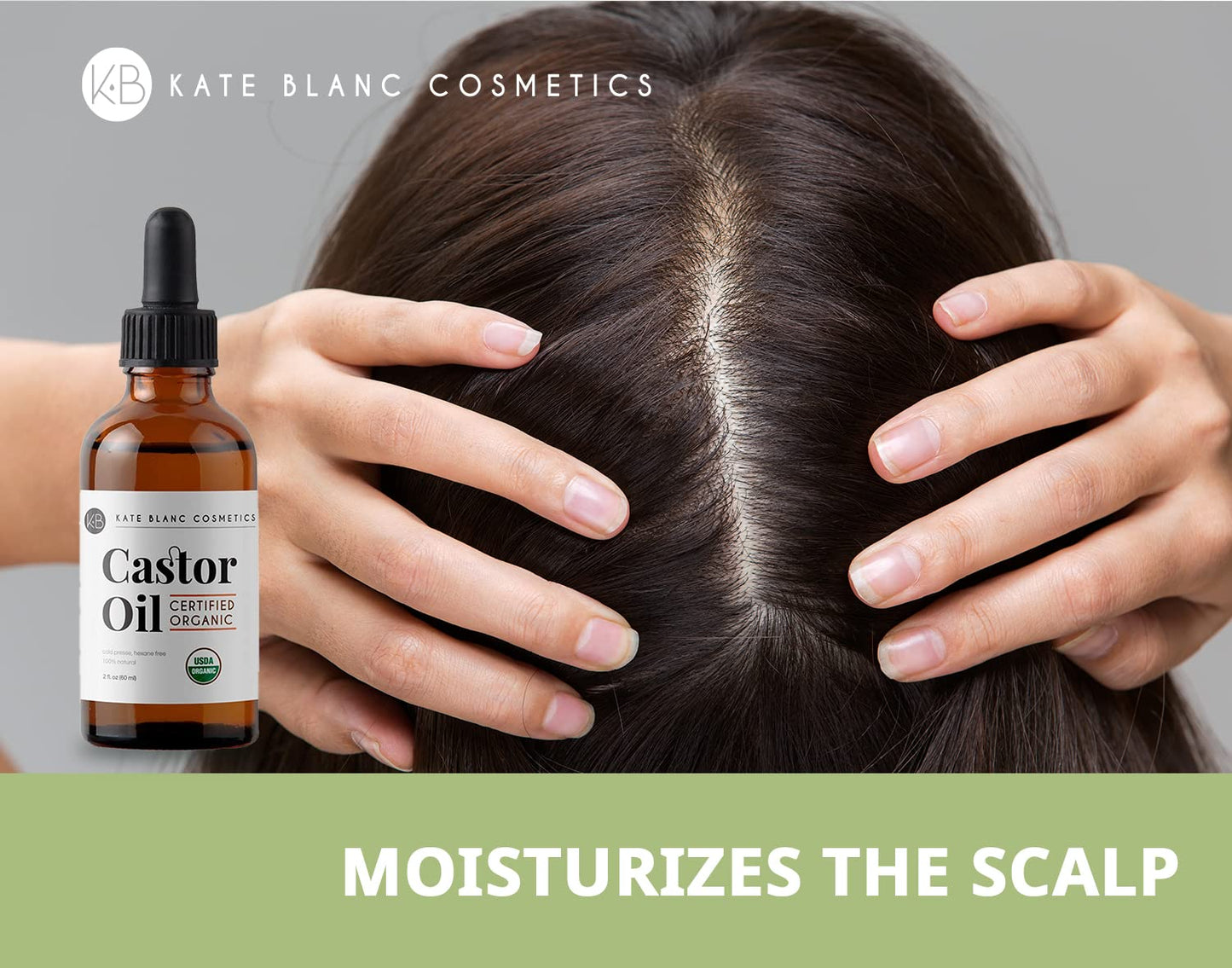 Kate Blanc Cosmetics Castor Oil Organic for Hair, Lashes, Face (2oz), 100% Pure, Cold Pressed, Hexane Free. Eyelash Serum for Thicker-Looking Eyelashes & Eyebrows Beauty & Personal Care Kate Blanc Cosmetics