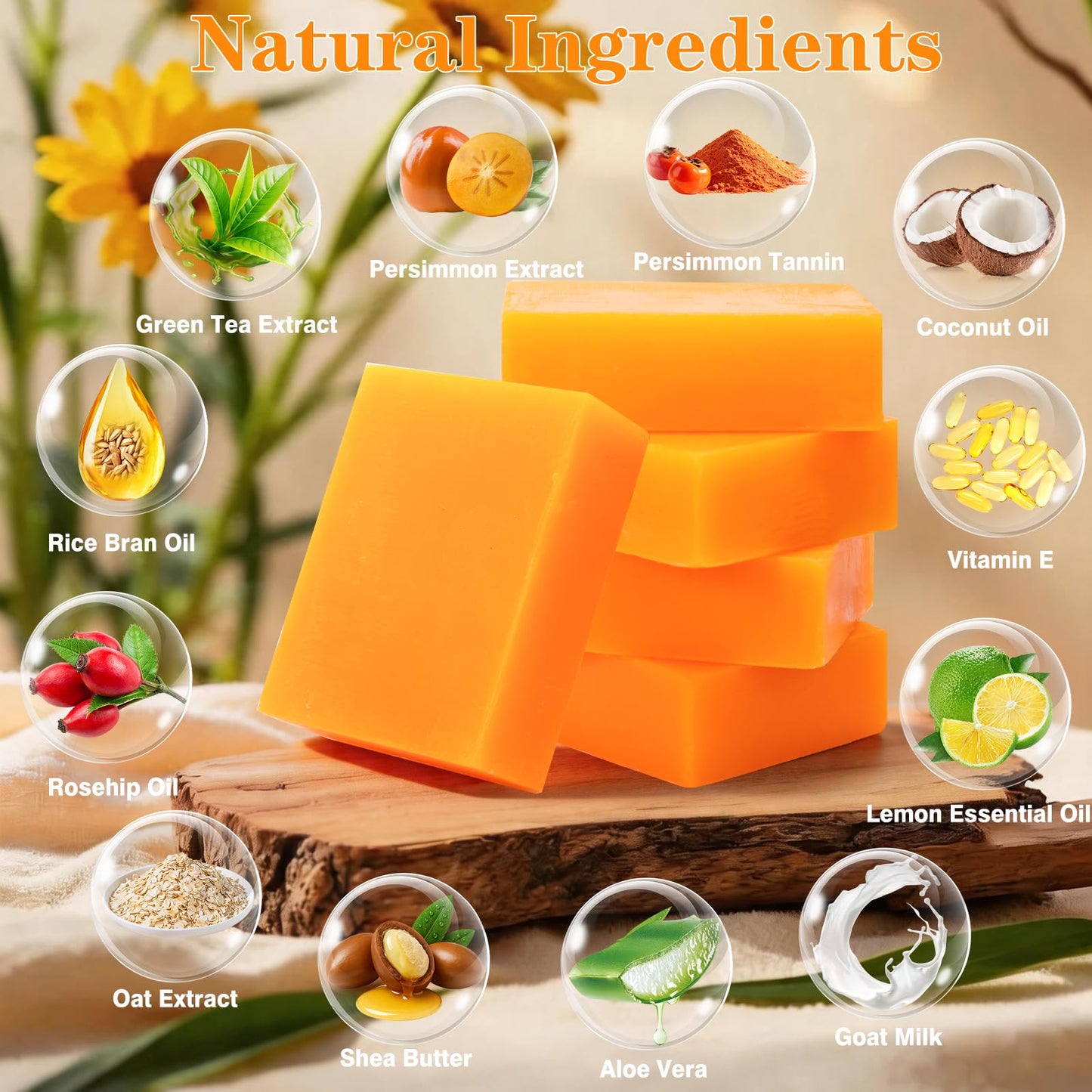Umpeimvon 5 PCS Persimmon Soap Bar for Body Odor, Natural Persimmon Soap for Old People Smell, Tea Tree and Goat Milk Soothing Moisturizing Bar Beauty & Personal Care Umpeimvon