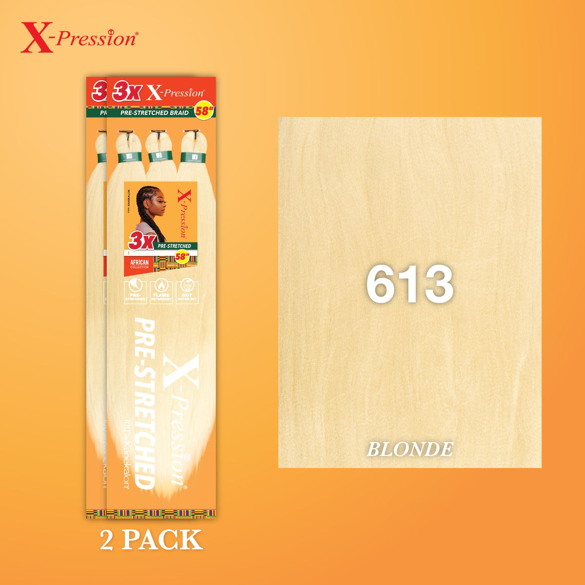 Sensationnel X-Pression Prestretched Braids-3X 58in,2pk 613 BLONDE