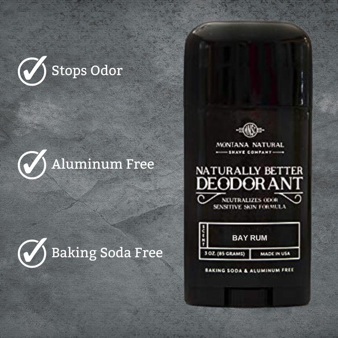 MNSC Bay Rum Naturally Better Deodorant - Magnesium and Activated Charcoal - Sensitive Skin Formula, Aluminum-Free, Baking Soda-Free, All-Natural Beauty and Personal Care Montana Natural Shave Company