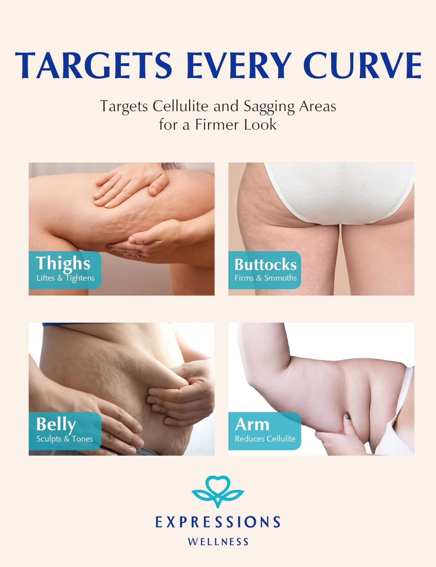 EXPRESSIONS WELLNESS Skin Tightening Cellulite Cream for Body: Golden Sweat Hot Cream for Loose Skin | B Flat Gel for Belly Thigh Butt & Arm Firming Beauty and Personal Care EXPRESSIONS WELLNESS