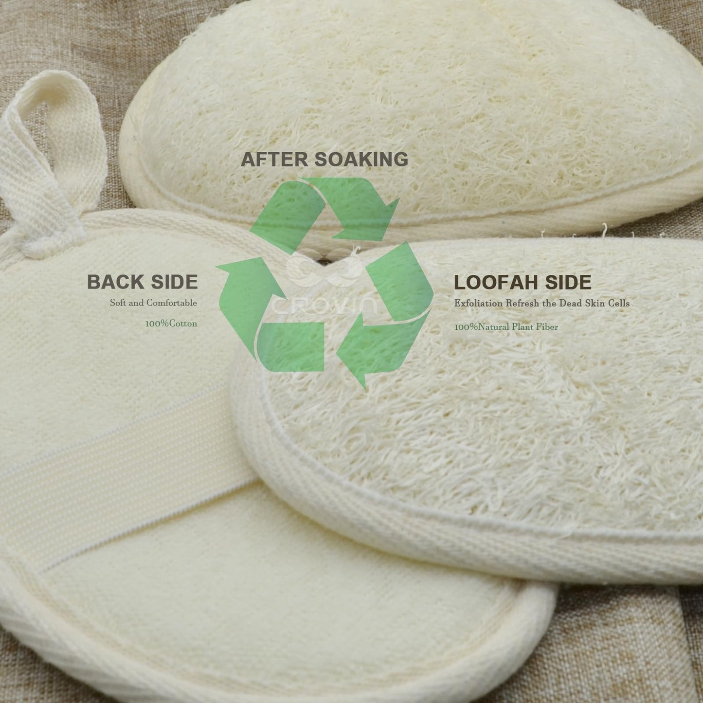 CROVIN Natural Loofah Exfoliating Body Scrubber, Made with Natural Shower Loofah Sponge for Men and Women’s SPA (Pack of 2) Beauty & Personal Care CROVIN