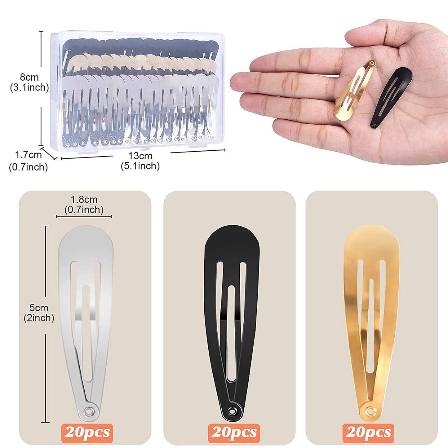 60 Pcs Snap Hair Clips with Storage Box, 2 Inch No Slip Metal Hair Clips Barrettes for Styling, Hair Pins Accessories for Toddlers, Girls, Kids Beauty & Personal Care Gingbiss