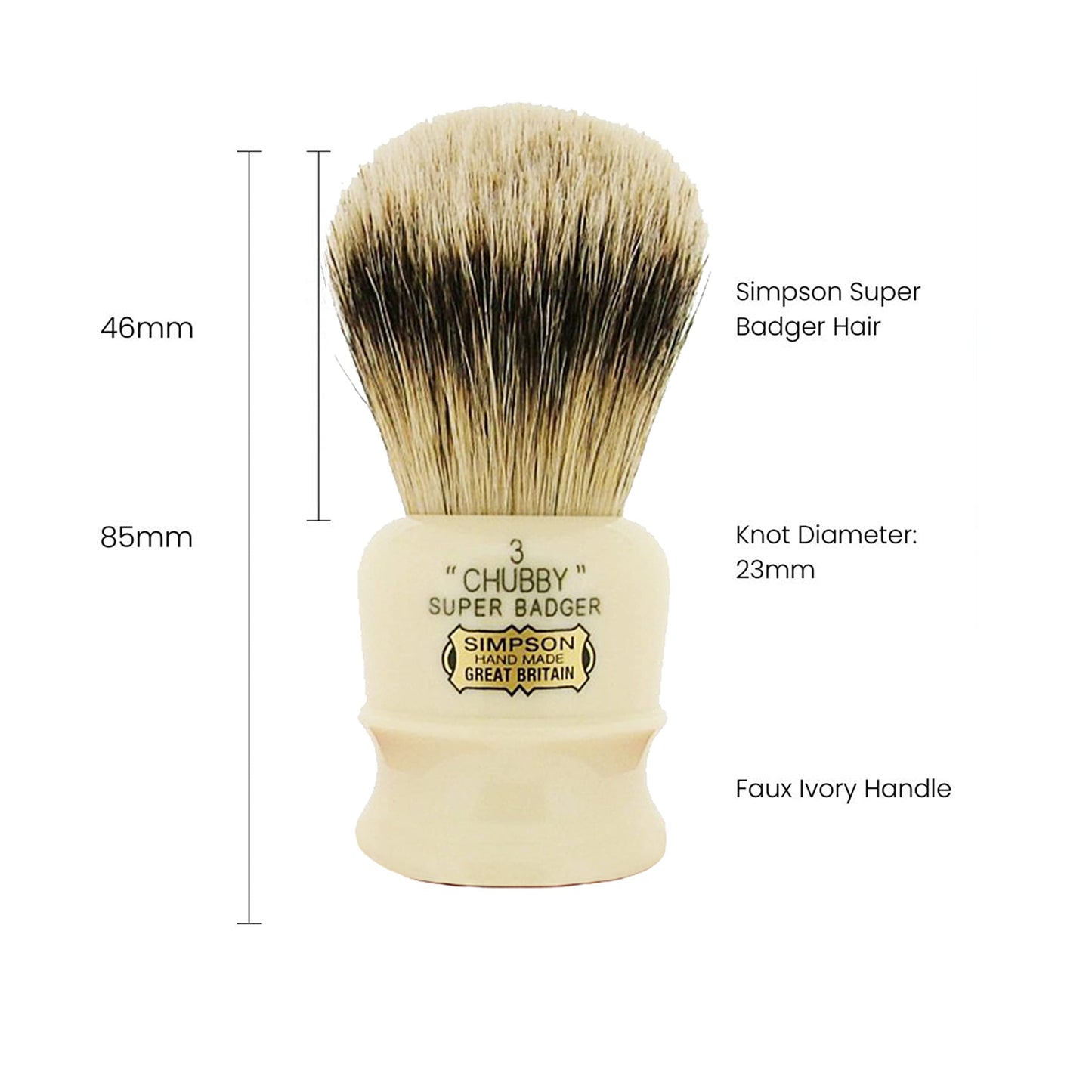 Simpsons Chubby 3 Super Shaving Brush - CH3 Super High Density Knot, Hand-Turned Ivory Handle Simpson Shaving Brushes - Wet Shave Deluxe Thick Beauty and Personal Care Simpson Shaving Brushes