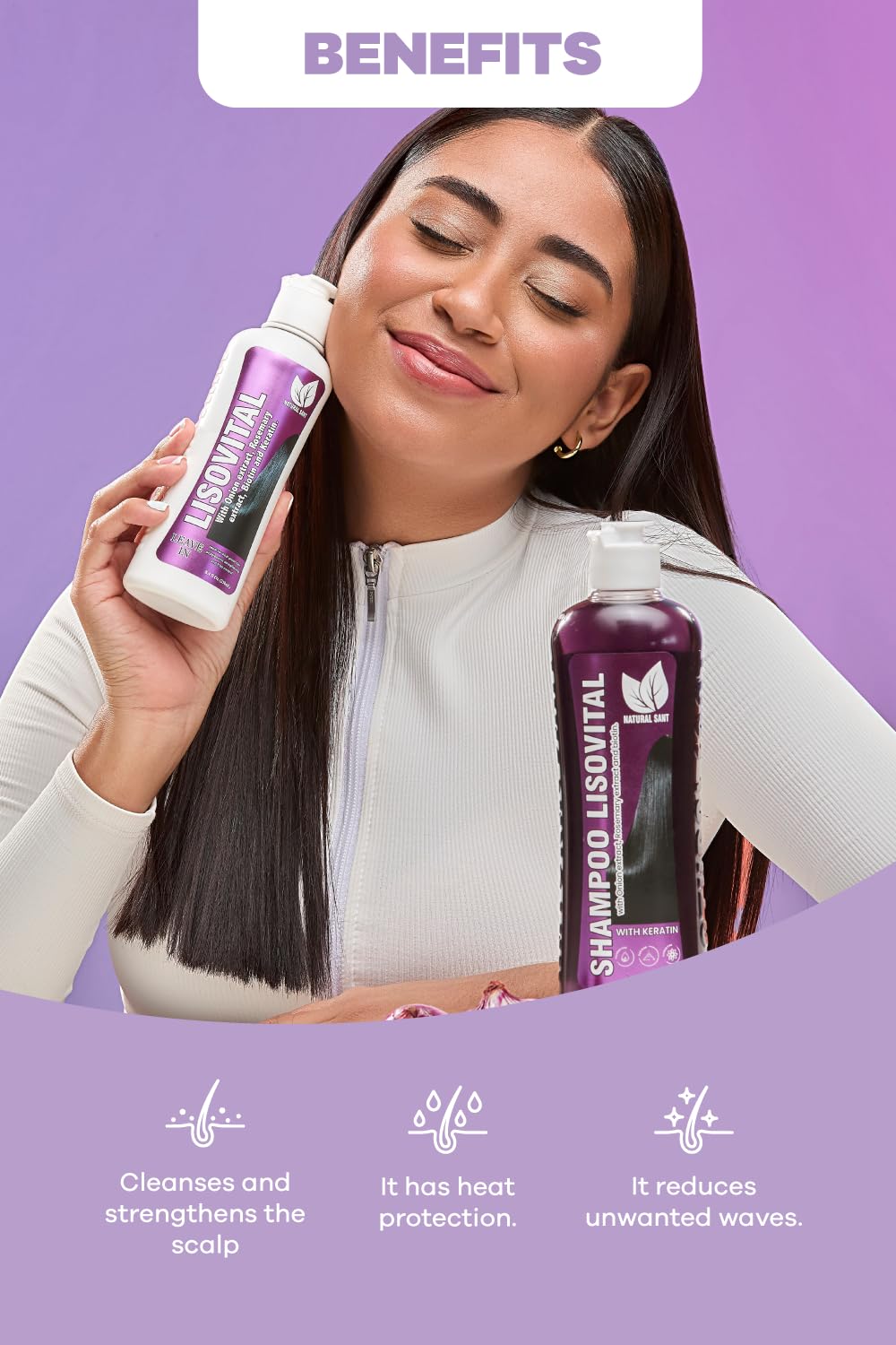Natural Sant - Liso Vital duo kit - Shampoo & Leave-In Conditioner, Anti Frizz, Heat Protectant for Hair with Red onion extract, Biotin & Rosemary Beauty & Personal Care Natural sant