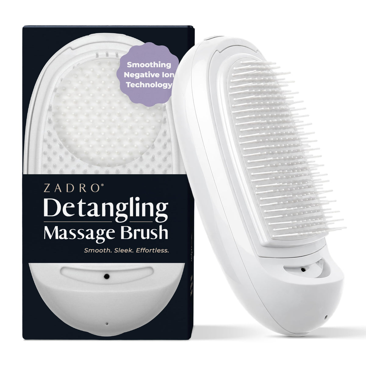 Zadro Detangling Massage Brush with Negative Ion Technology (White)
