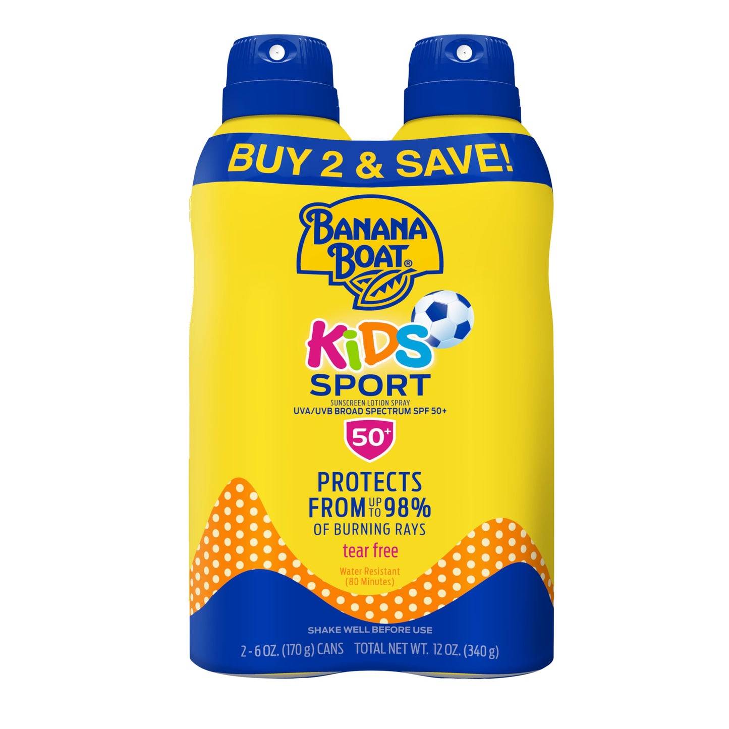 Banana Boat Sport Kids Sunscreen Spray SPF 50, Twin Pack | Spray Sunscreen for Kids, Childrens Sunblock SPF 50, Oxybenzone Free, 6oz each Beauty & Personal Care Banana Boat