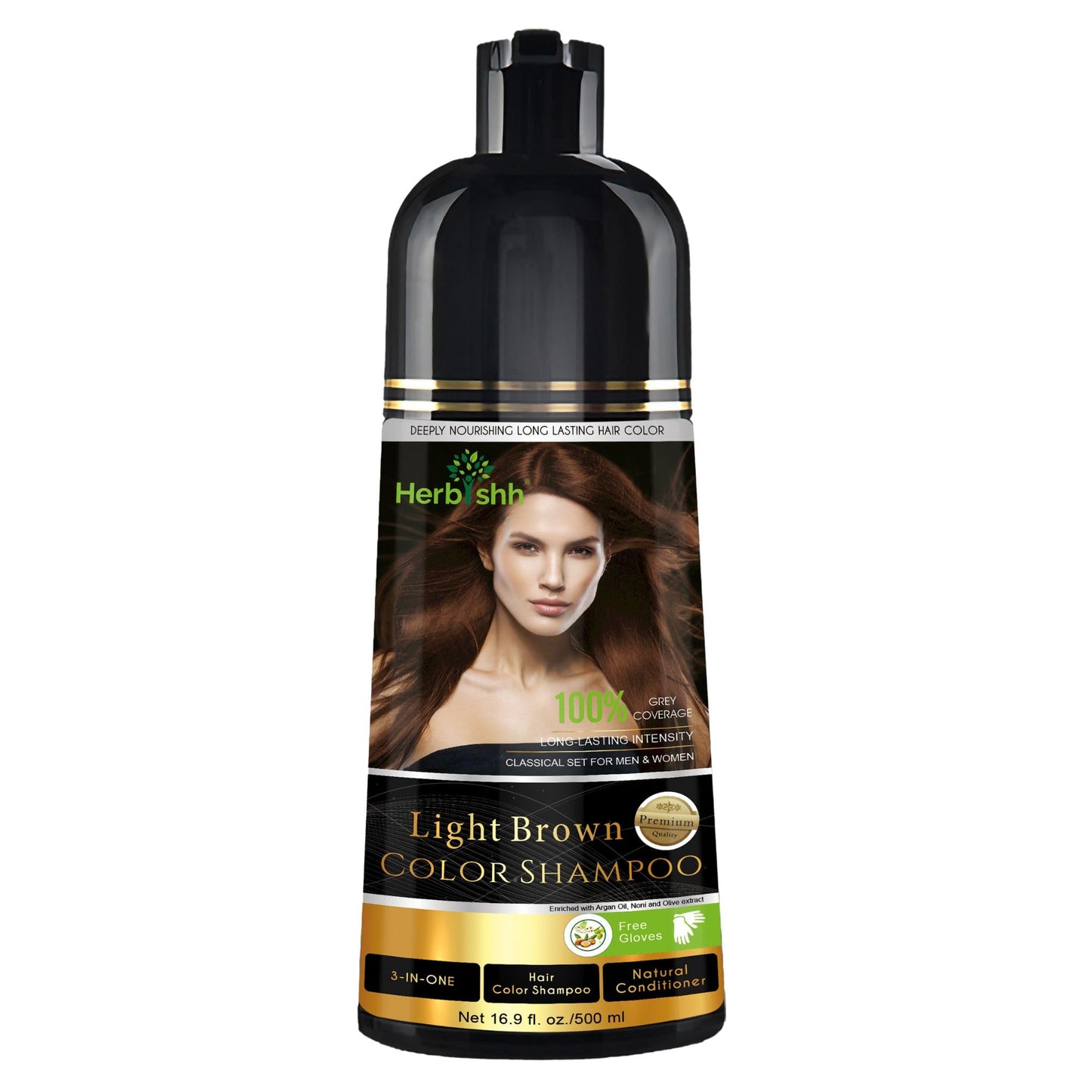 Herbishh Color Shampoo for Gray Hair Coverage (Light Brown) -Hair Dye 3-in-1 Shampoo- Colors in Minutes - Lasts Up To 2-3 Weeks - 500 mL - Ideal Beauty and Personal Care Herbishh