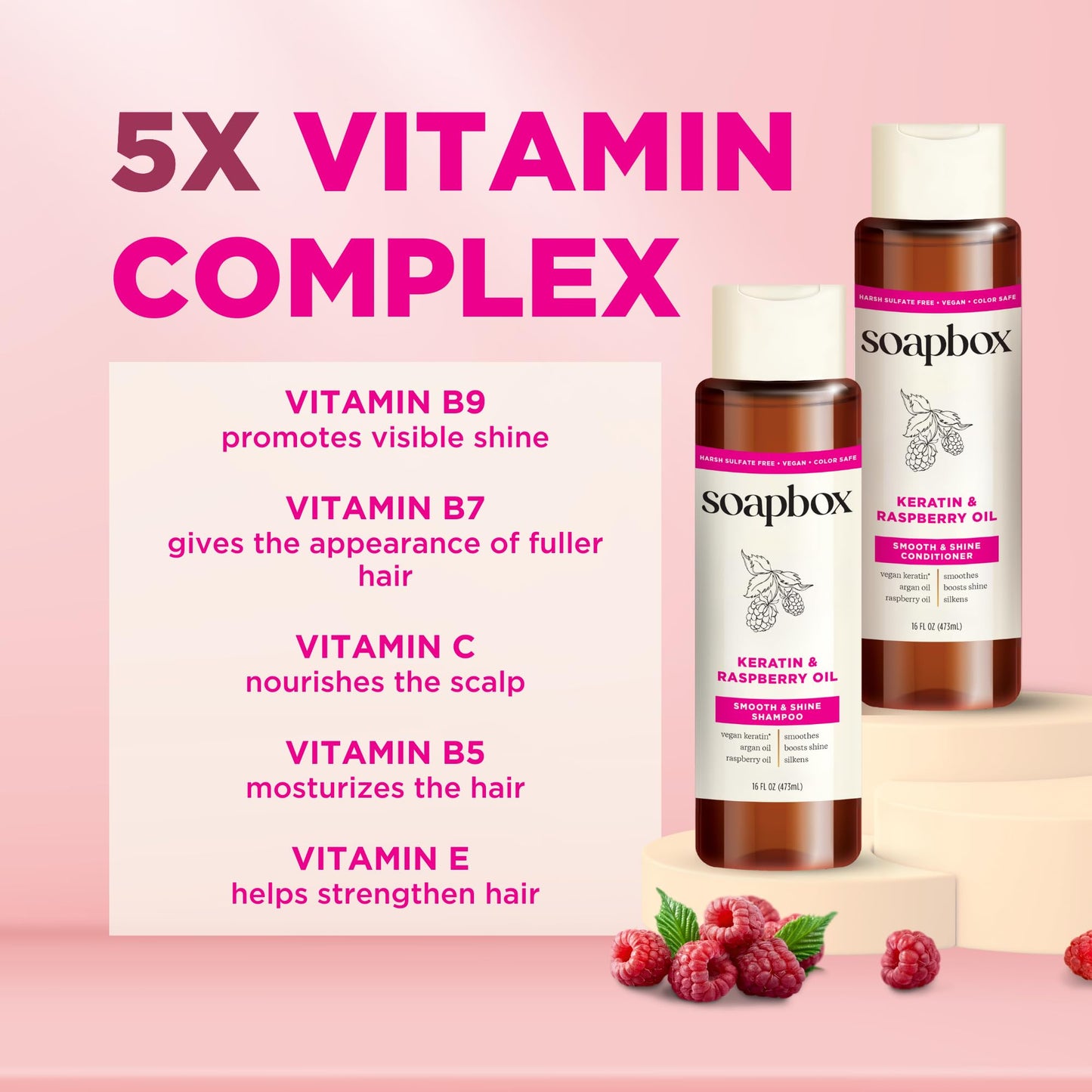 Soapbox Keratin & Raspberry Seed Oil Shampoo & Conditioner Set, Leaves Hair Shiny, Smooth & Glossy - Clean Ingredients Free of Harsh Chemicals Beauty & Personal Care Soapbox