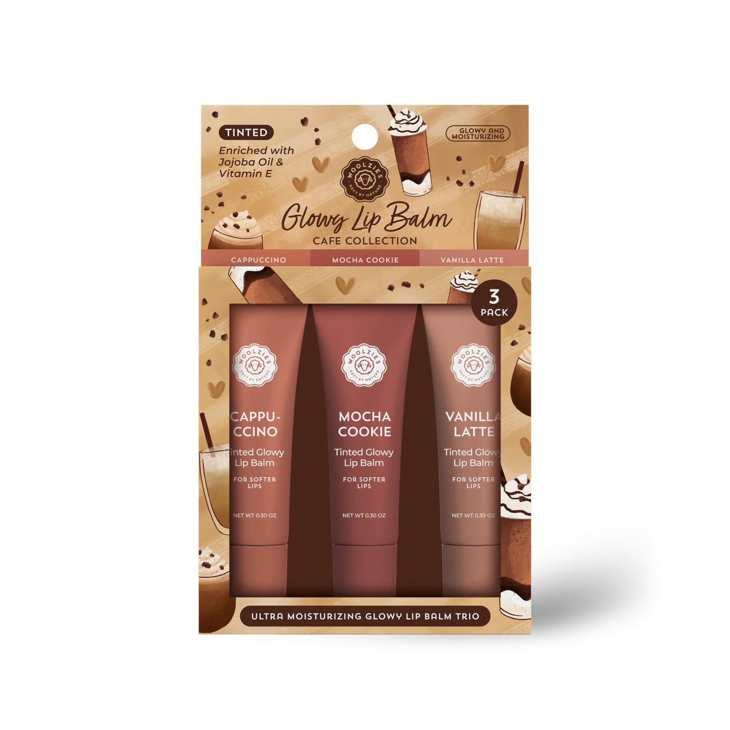 Tinted Glowy Lip Balm Trio - Natural Hydrating Lip Care Set with Vitamin E, Cocoa Butter & Jojoba Oil - Moisturizing, Vegan, Cruelty-Free Lip Balms Beauty and Personal Care Woolzies