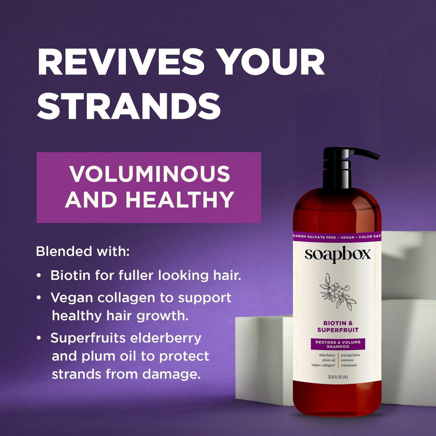 Soapbox Biotin Shampoo, Biotin & Collagen Super Fruit Shampoo for Thin, Fine, Thinning Hair | Volumizing & Repairing to Promote Hair Growth, Strength Beauty & Personal Care Soapbox