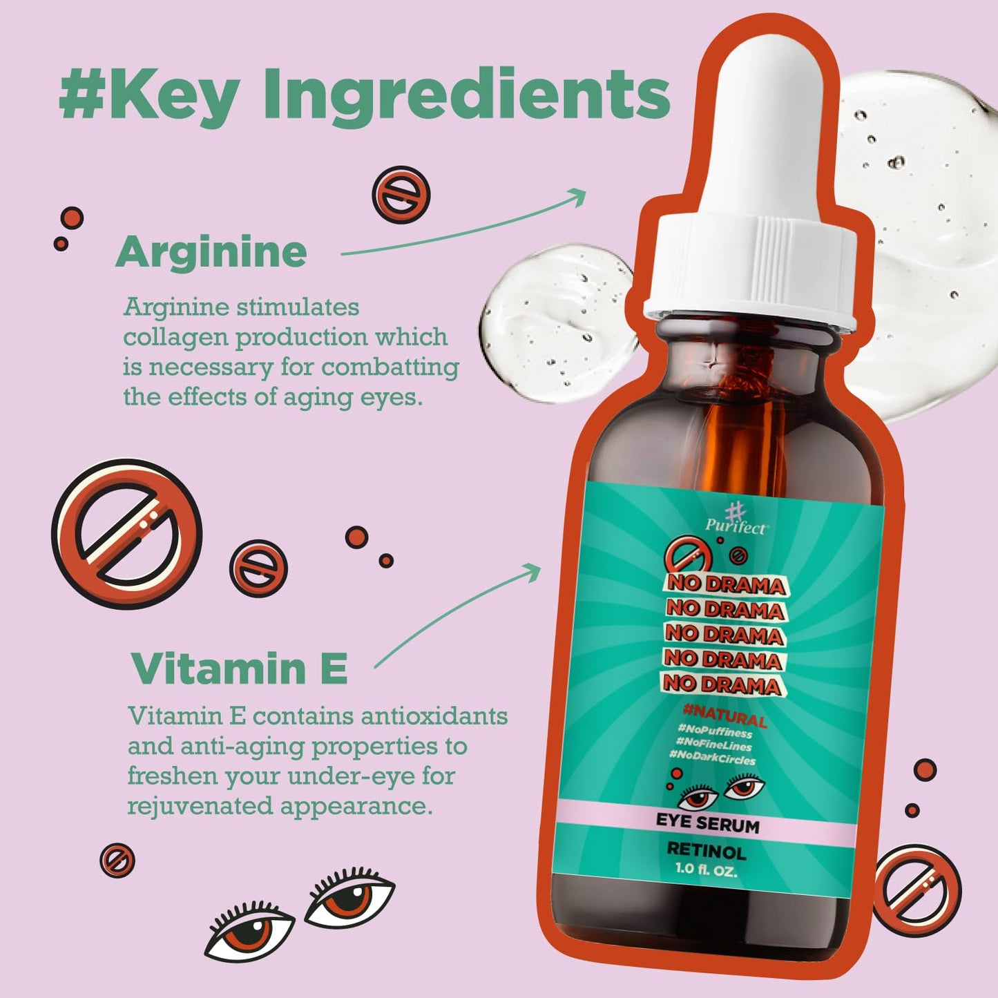Purifect No Drama Retinol Eye Serum for Women & Men - Under Eye Serum Treatment with Vitamin E, Anti Aging Support, Helps Dark Circles, Fine Lines Beauty & Personal Care Purifect by Symphony Beauty