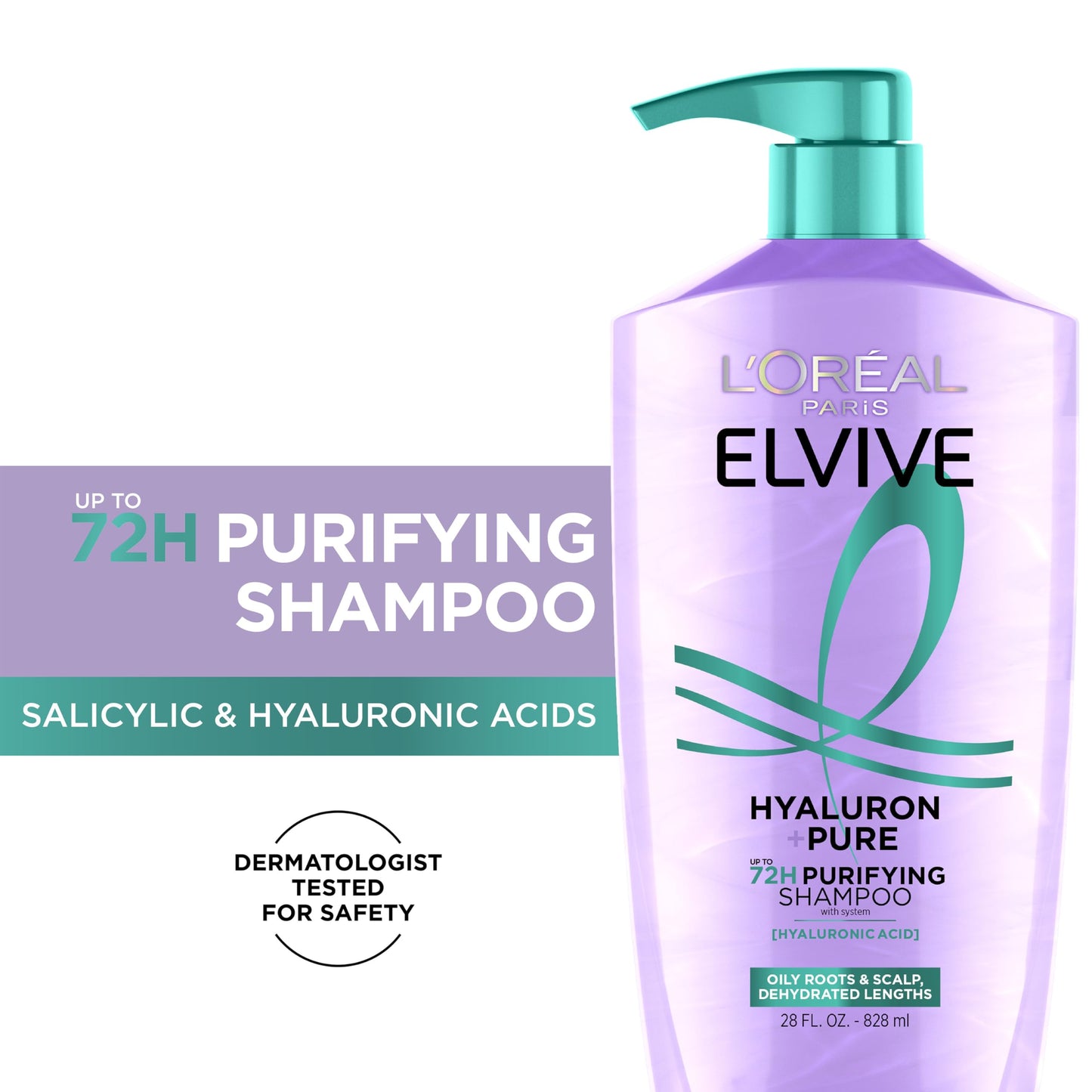 L'Oreal Paris Elvive Hyaluron + Pure 72H Purifying Shampoo for Oily Hair, Clarifying Shampoo with Salicylic Acid and Hyaluronic Acid, 28 Fl Oz Beauty & Personal Care L'Oreal Paris