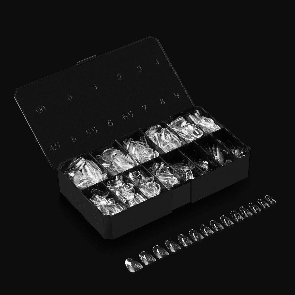 Apres Gel-X® Coffin Box of Nail Tips | 280 Gel-X Tips, Soft Tips, 14 Sizes 00-9 | Half-sizes Included (Sculpted Coffin Short, 280 Count)