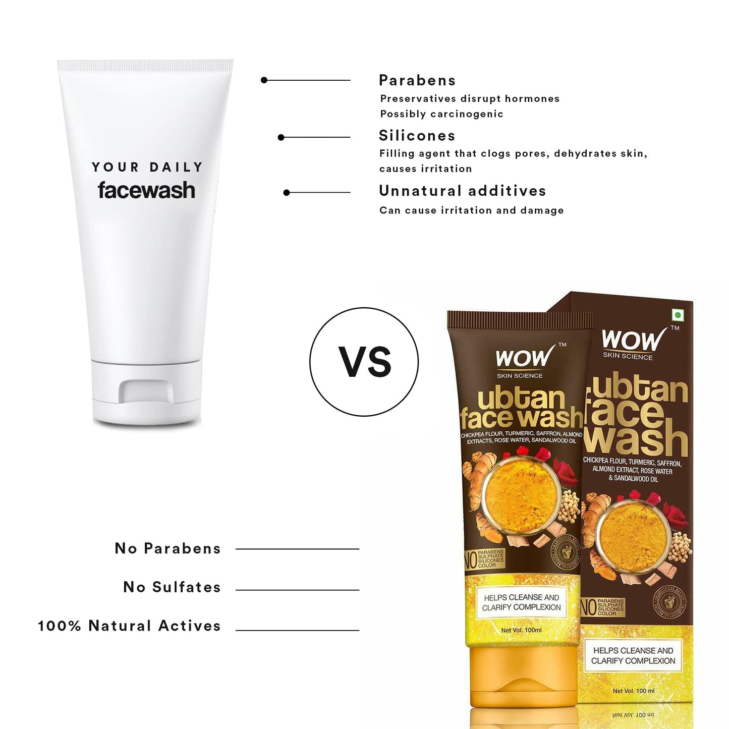 WOW Skin Science Ubtan Face Wash with Chickpea Flour, Turmeric, Moisturize Skin Help With Dryness - 100ml Beauty & Personal Care WOW Skin Science