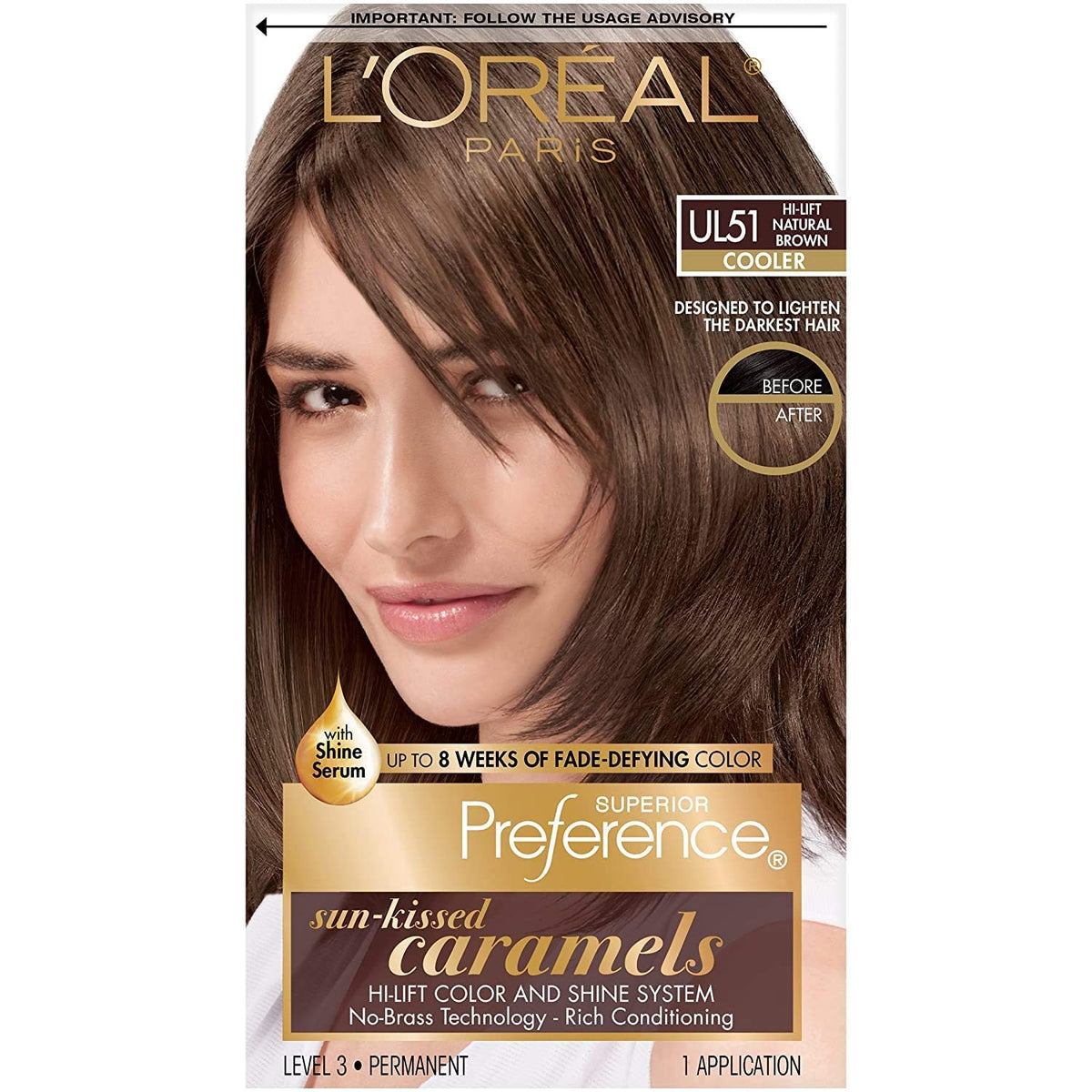 L'Oreal Paris Superior Preference Sun-Kissed Caramels Cooler UL51 Hi-Lift Natural Brown Permanent Haircolor