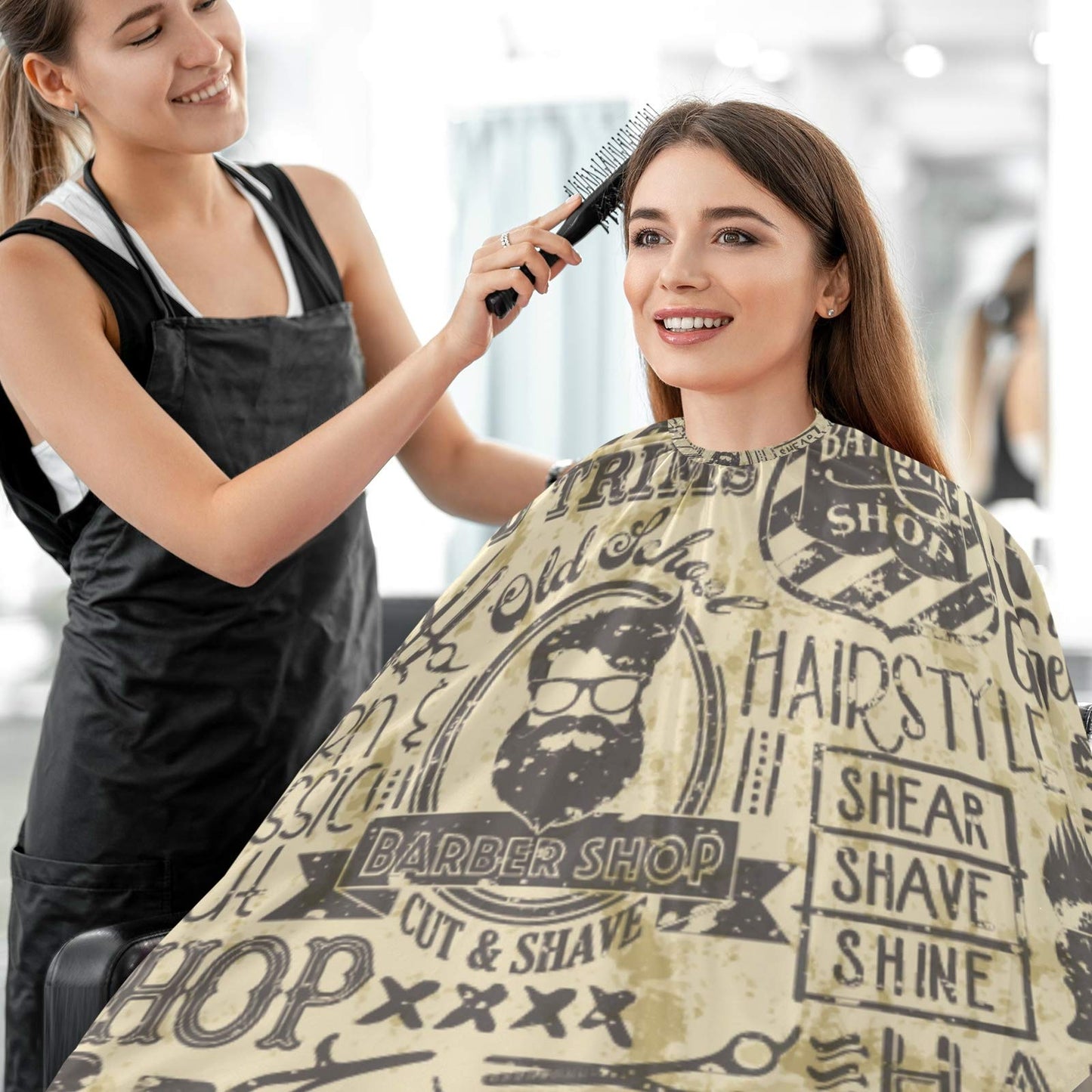 visesunny Vintage Hairdressing Pattern Barber Cape Anti-Static Hair Cutting Cape with Snap Closure Professional Salon Polyester Beard Shaving Bib Beauty and Personal Care visesunny