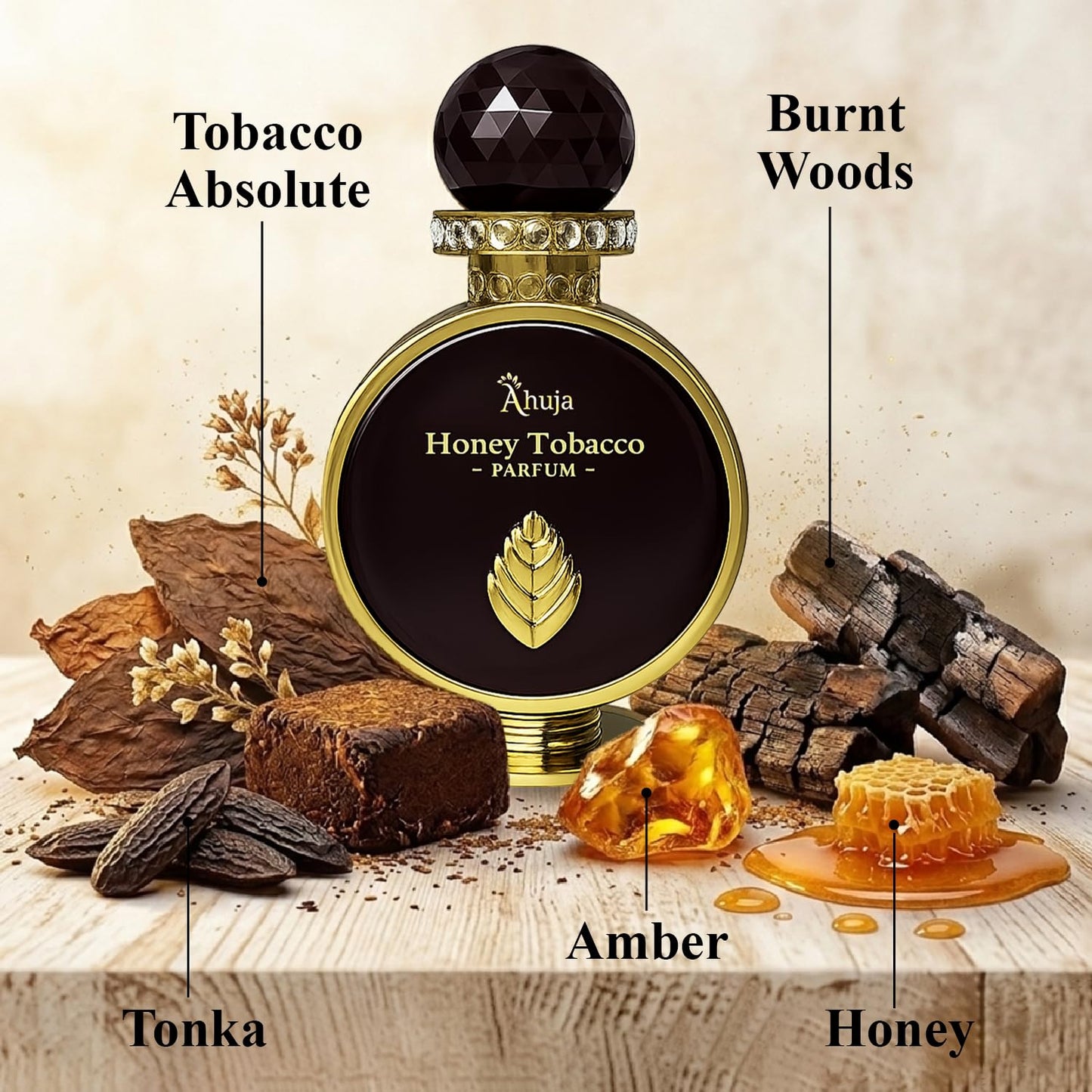 AHUJA Honey Tobacco - 3.4 oz Parfum | Unisex Warm Smoky Scent | 30% Long Lasting Oil | Tobacco Absolute, Honey, Tonka, Amber, Burnt Woods,Luxury Brown Beauty & Personal Care AHUJA