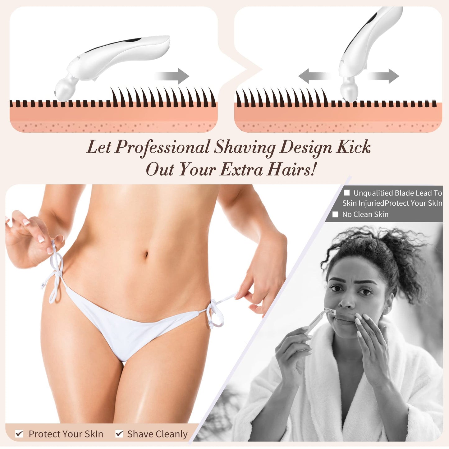 Electric Shaver for Women Electric Razor for Womens Bikini Legs Underarm Public Hairs Rechargeable Trimmer with Detachable Head Cordless Wet Dry Use Beauty and Personal Care krovena