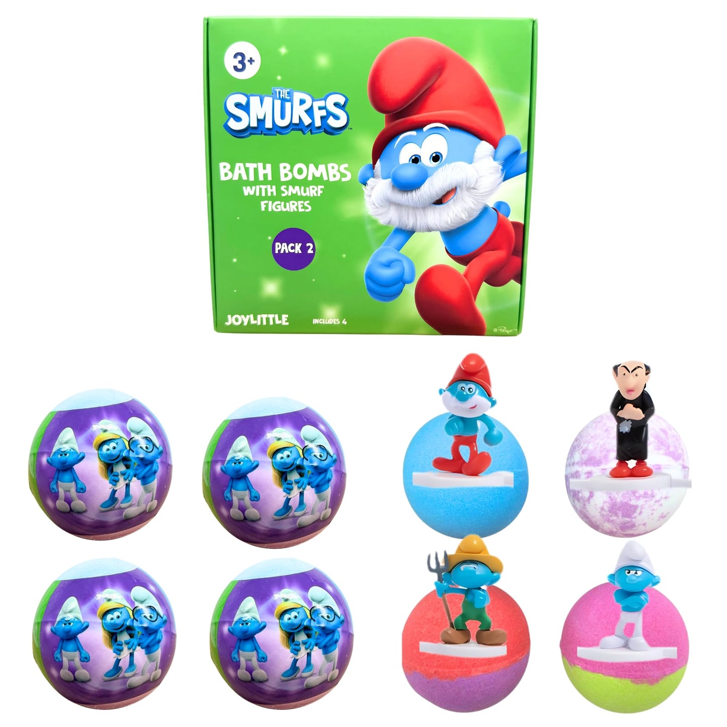 The Smurfs Bath Bombs with Action Figures-Papa Smurf, Farmer, Grouchy, and Gargamel (Pack 2) Beauty and Personal Care Joylittle
