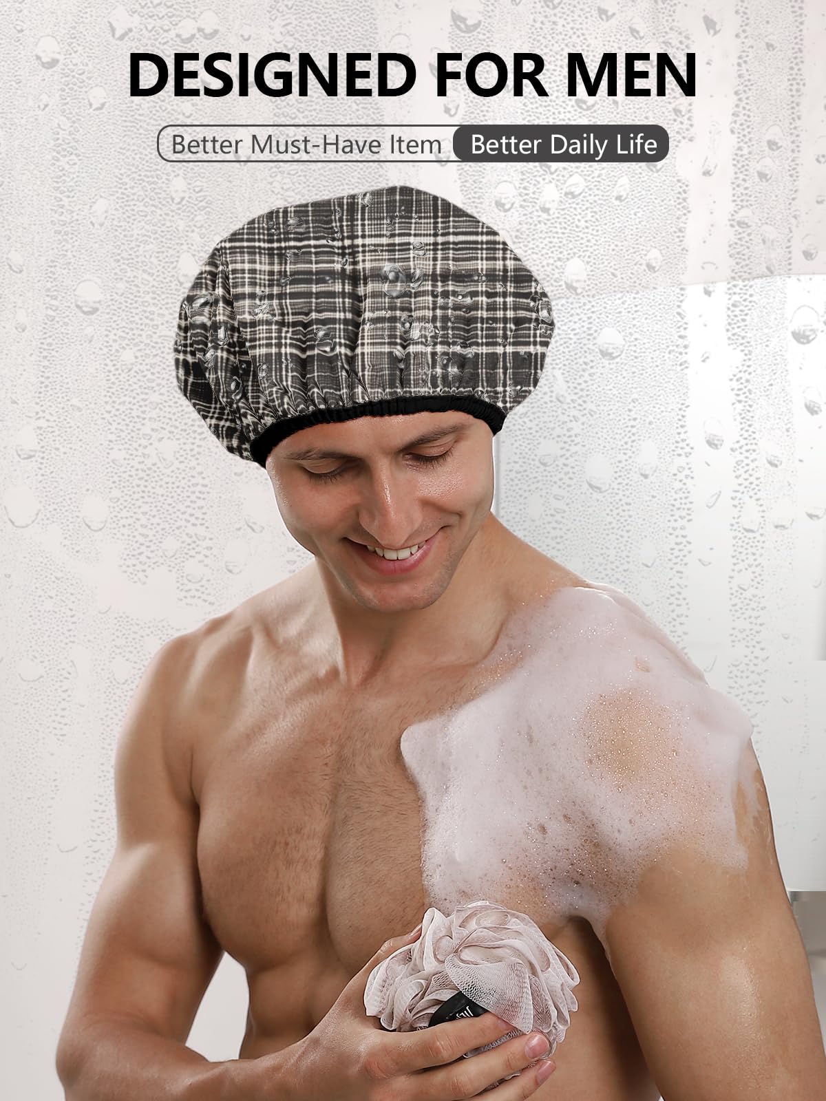 Years calm Men Shower Cap Reusable Waterproof, Dual-Layer Design, Double-Sided Use,Protects Hair in Shower, Spa, Travel & Cooking, Adjustable Elastic Beauty and Personal Care Years calm