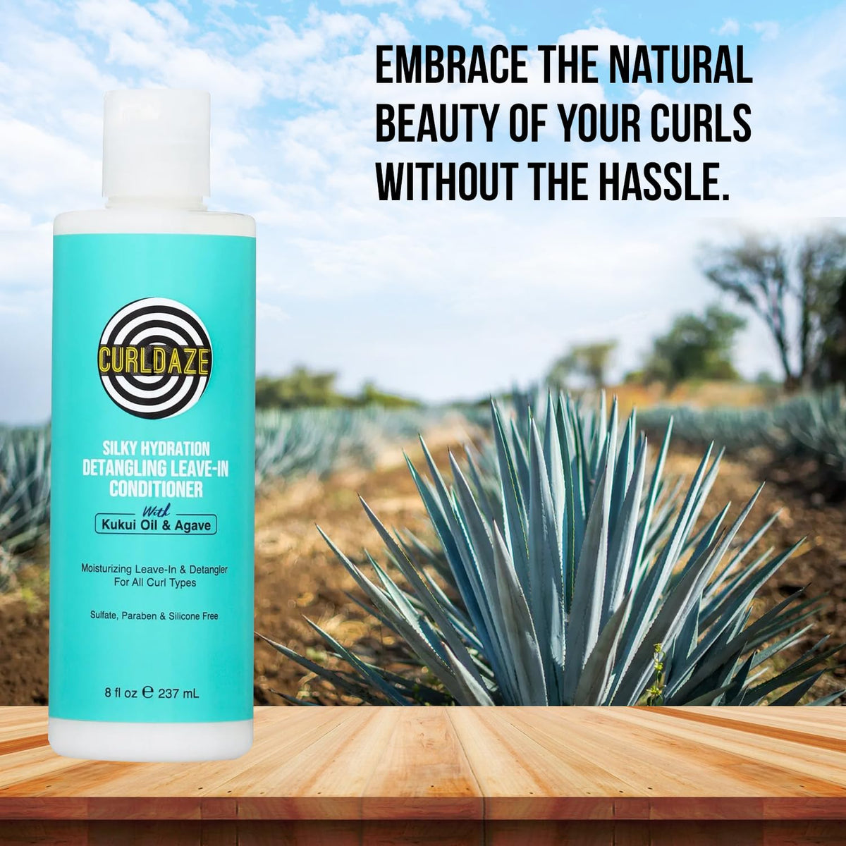 Curldaze Silky Hydration Detangling Leave-In Conditioner with Kukui Oil and Agave, Vitamin A, C, and E, Moisturizes, and Manages Hair, Minimizes