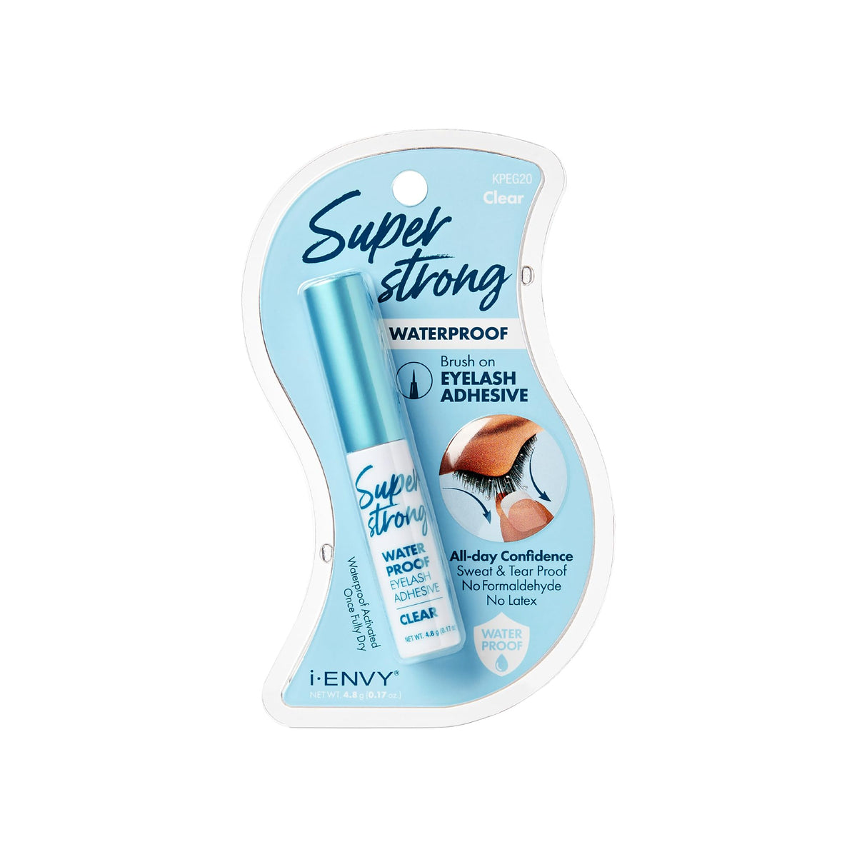 i-ENVY Super Strong Waterproof Clear Eyelash Adhesive, Brush-On Lash Glue for False Eyelashes, Long-Lasting Sweat & Tear Proof Hold, Dries Clear, 1