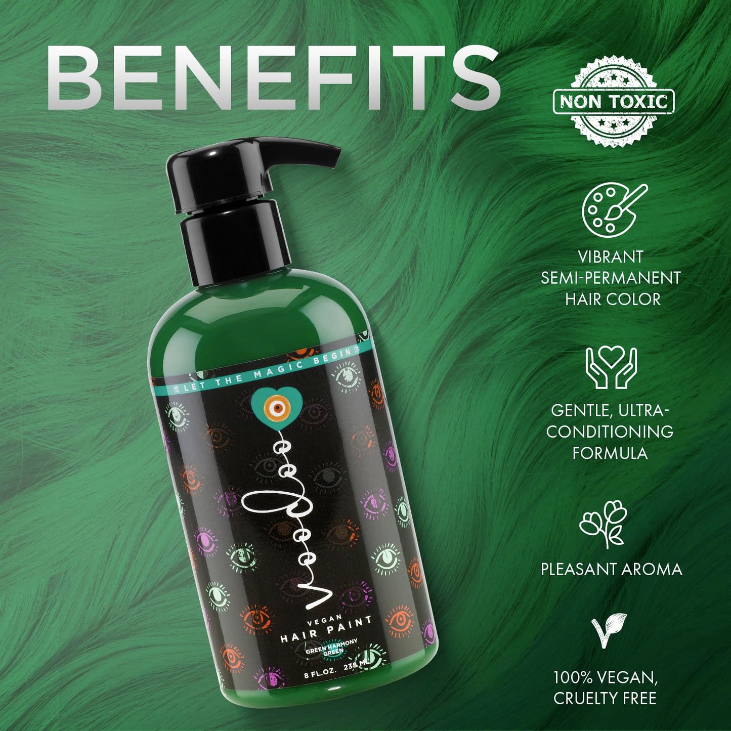 MOEHAIR Semi-Permanent Hair Color | Green Hair Dye 8 Oz | No Ammonia, Sulfate or Paraben | Vegan & Cruelty-Free | Gentle & Washable Formula | Voodoo Beauty & Personal Care MOEHAIR