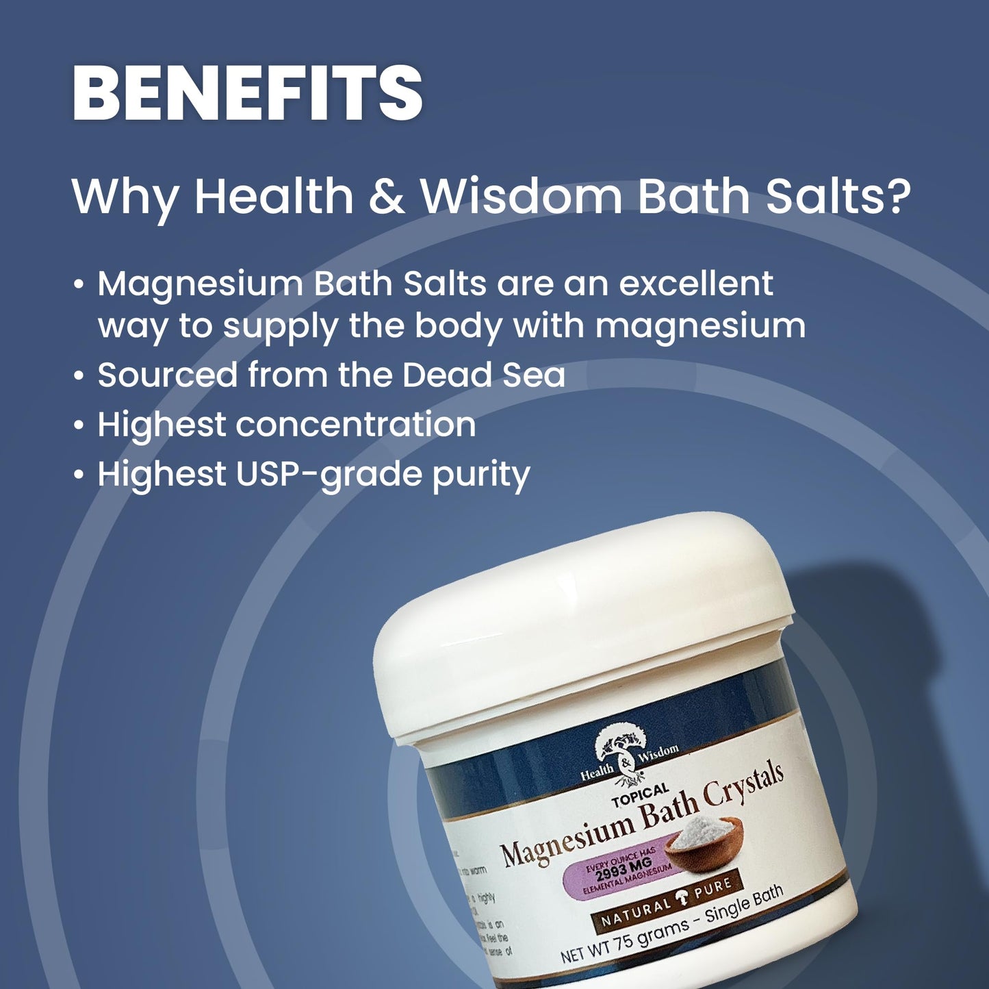 Health and Wisdom Magnesium Bath Crystals - Bath Salts with High Concentration & Enhanced Absorption for Muscle & Joint Relief - Dead Sea Sourced Beauty and Personal Care Health and Wisdom