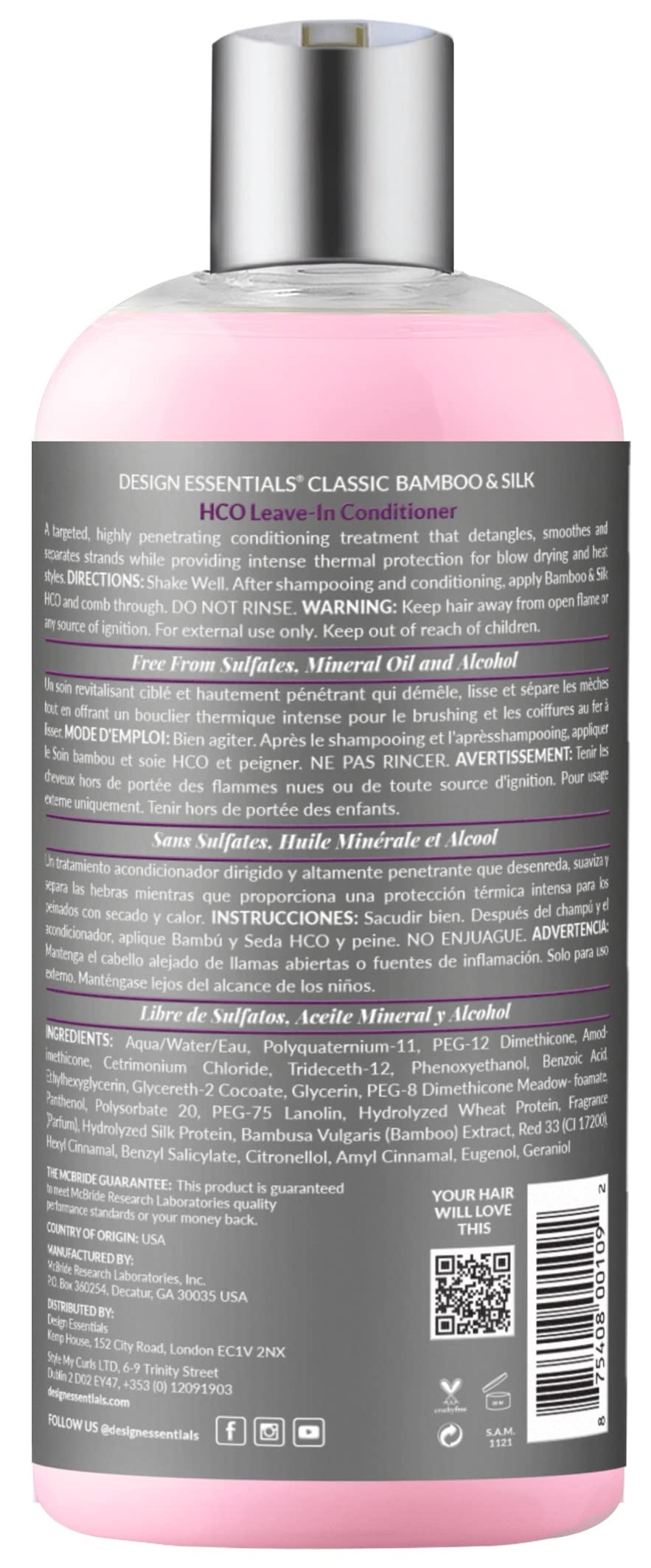Design Essentials Bamboo & Silk HCO Leave-In Conditioner 32 fl oz.