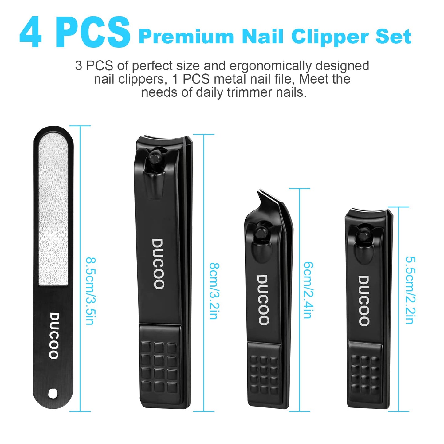 DUCOO Nail Clipper Set, 4 PCS Ultra Sharp Nail Clippers for Men, Women, Adults Toenail Fingernail Clippers, Stainless Steel Nail Cutter & File, Black Beauty & Personal Care DUCOO